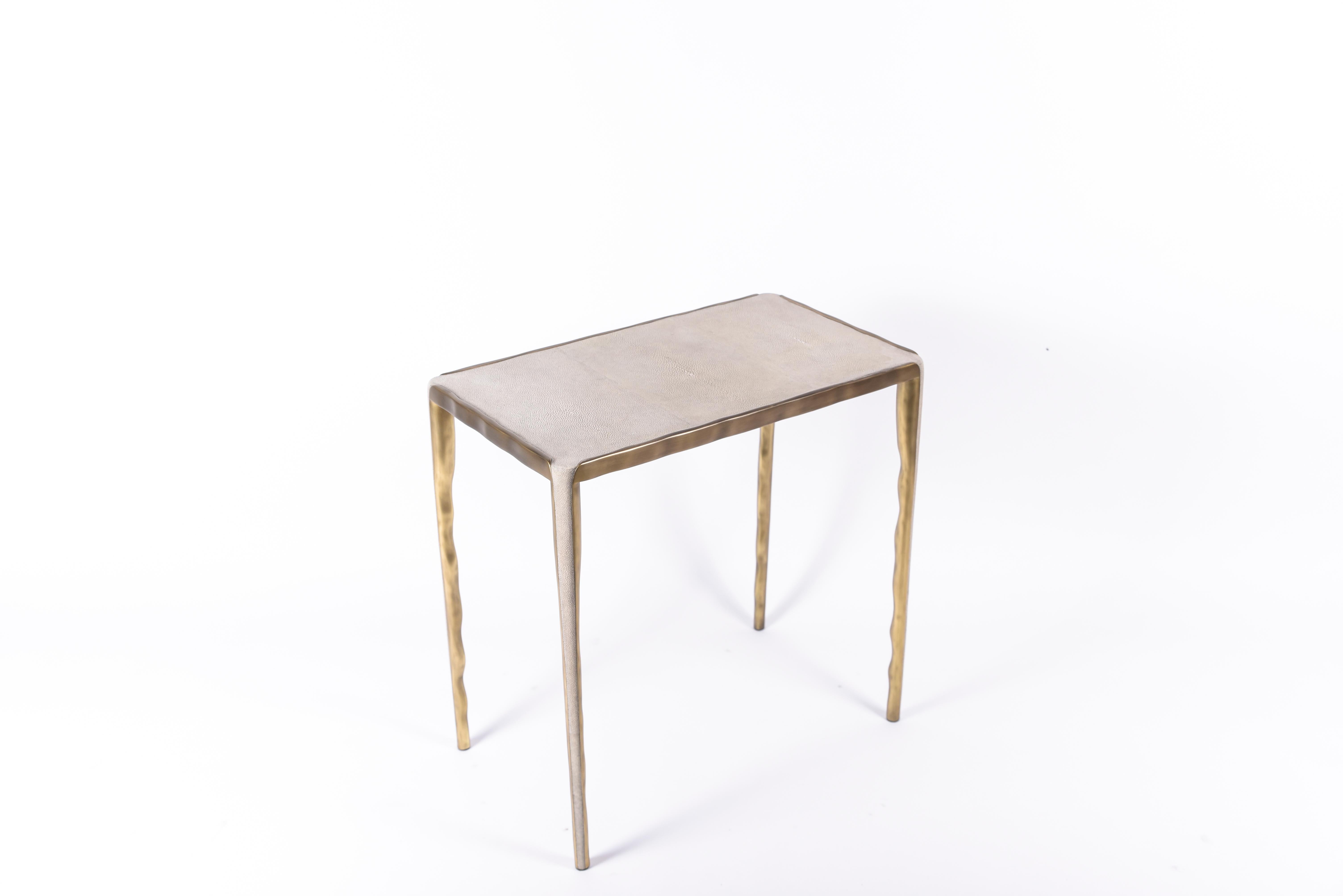 Contemporary Melting Nesting Side Table Set of 3 in Shagreen Lemurian & Brass by R&Y Augousti For Sale