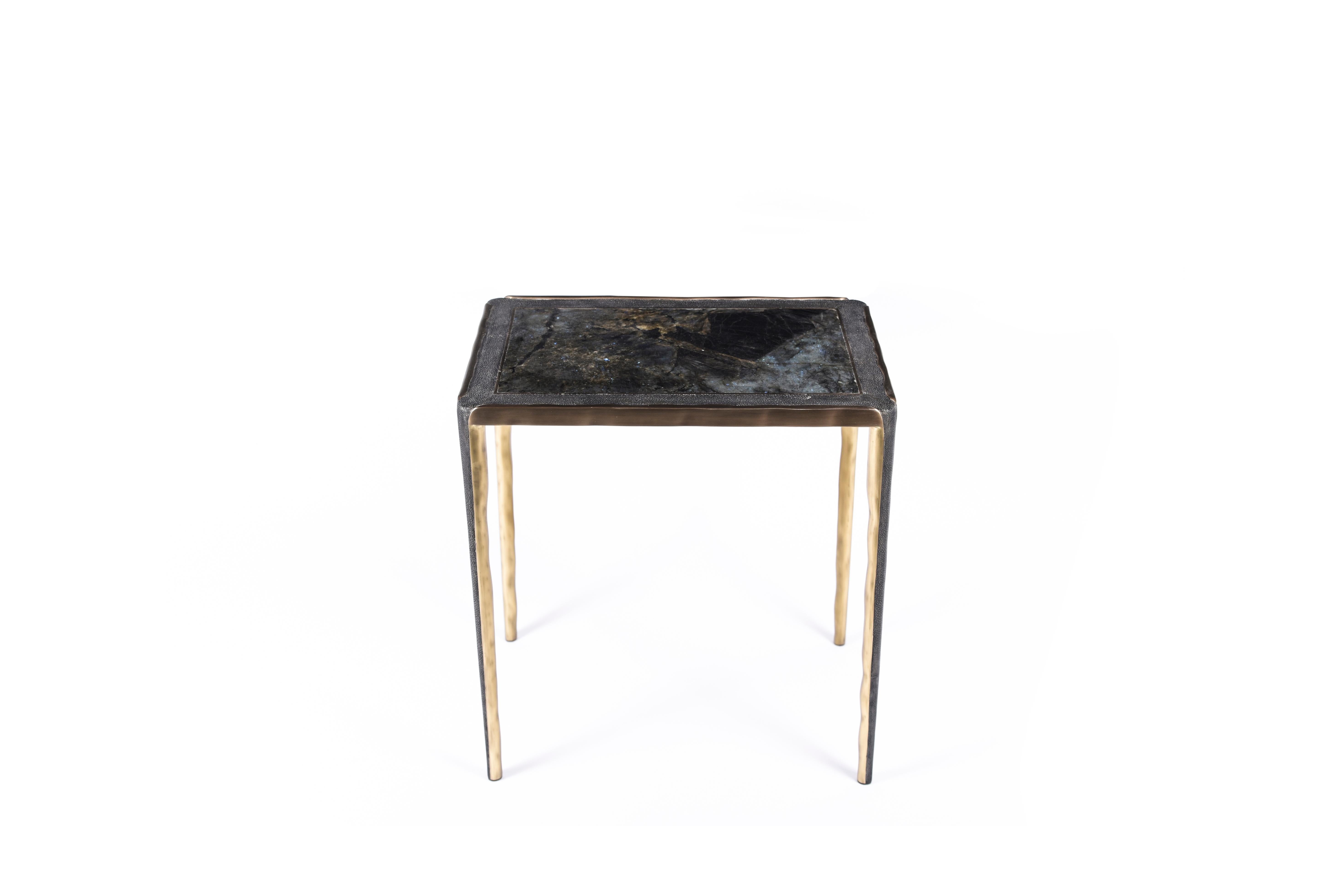 Melting Nesting Side Table Set of 3 in Shagreen Lemurian & Brass by R&Y Augousti For Sale 1