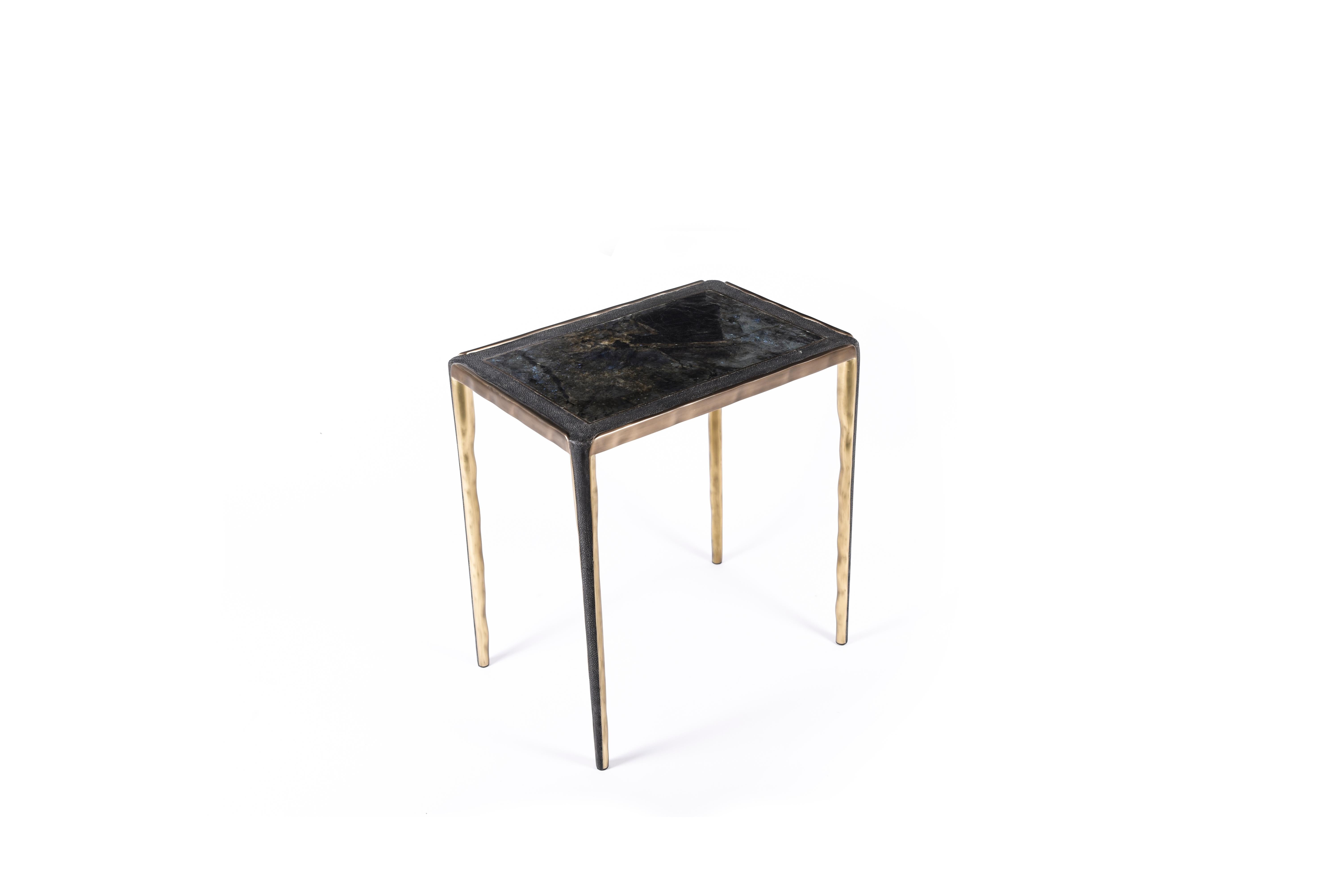Melting Nesting Side Table Set of 3 in Shagreen Lemurian & Brass by R&Y Augousti For Sale 2