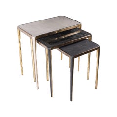 Melting Nesting Side Table Set of 3 in Shagreen Lemurian & Brass by R&Y Augousti