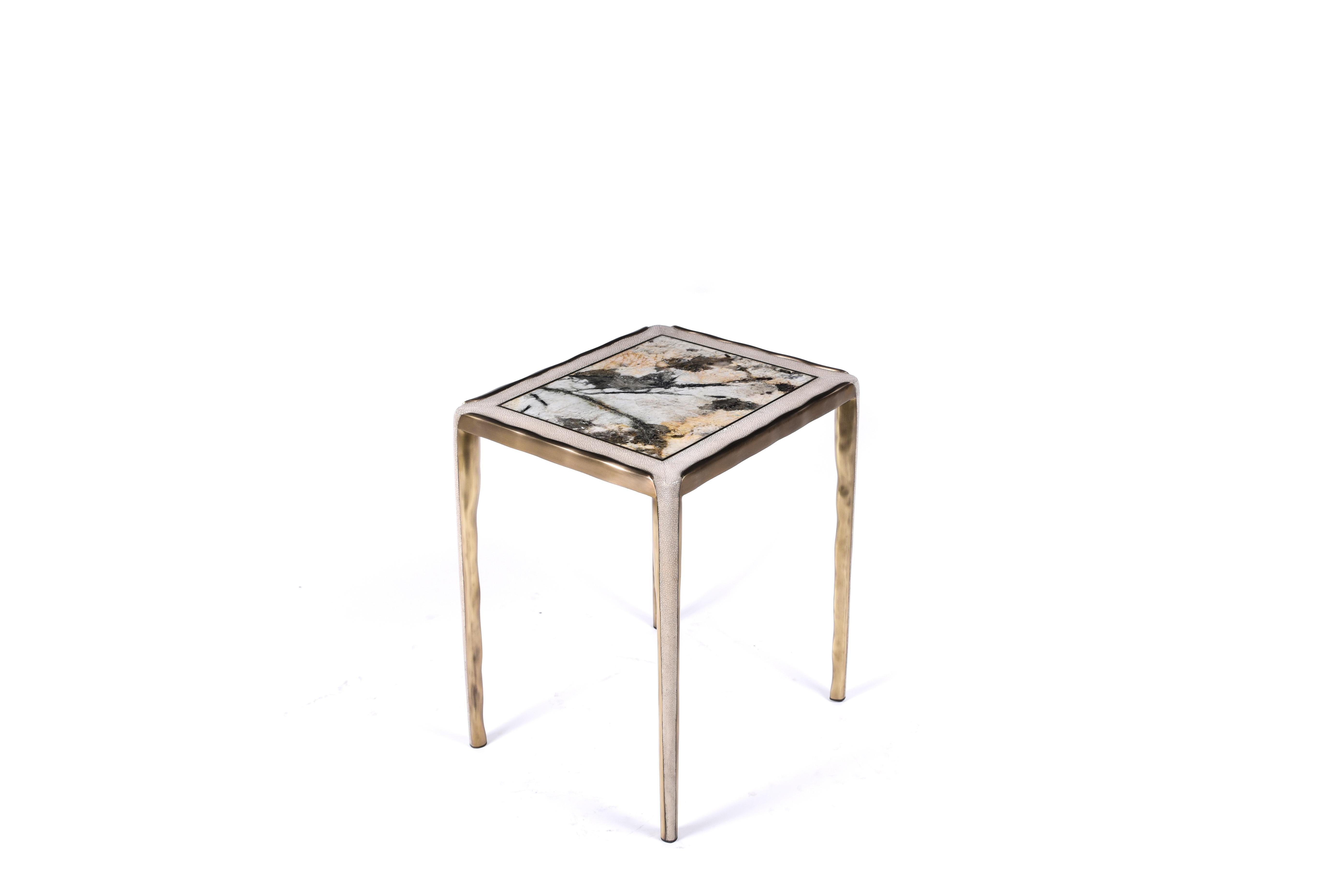 French Melting Nesting Side Table Set of 3 in Shagreen, Onyx and Brass by R&Y Augousti For Sale