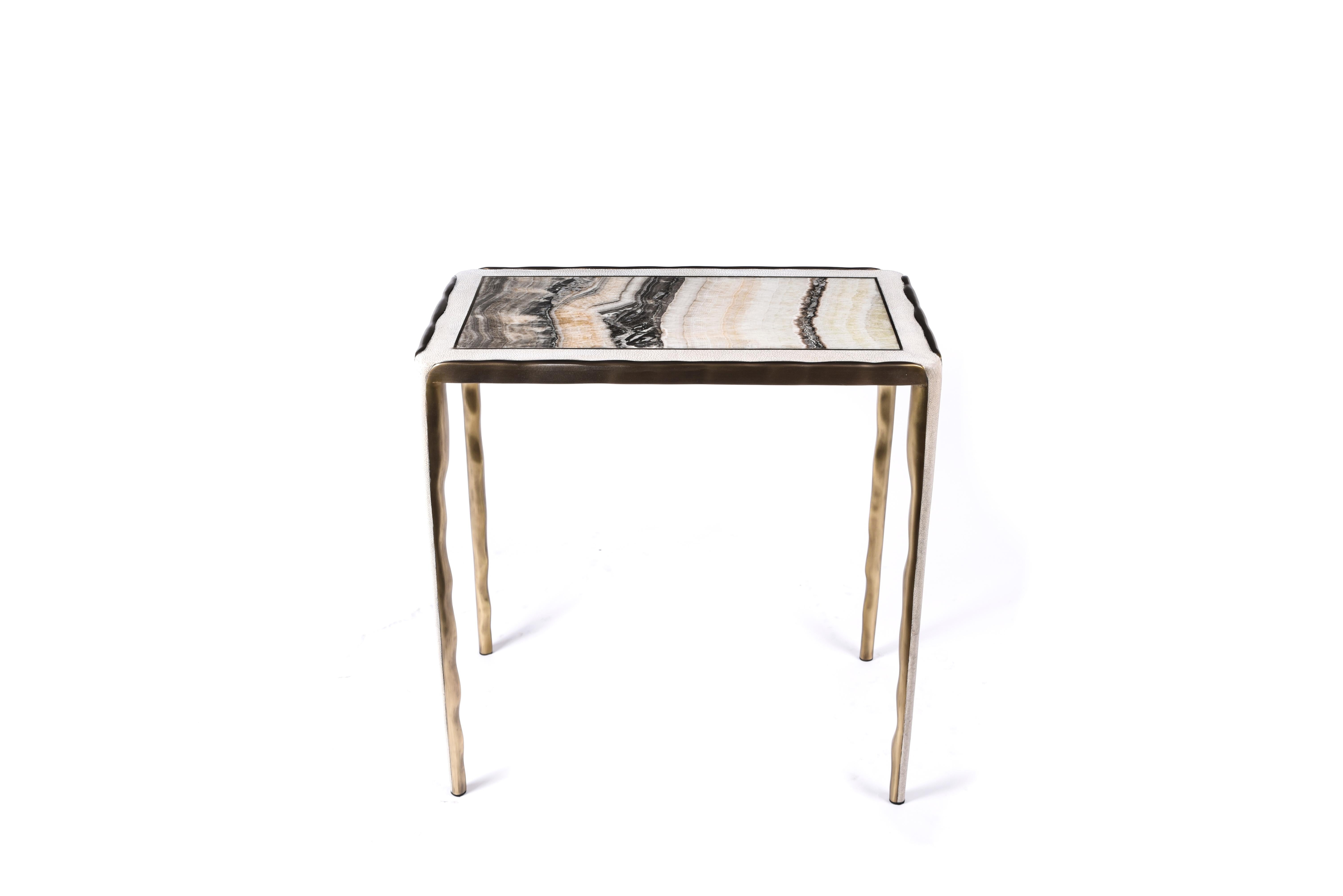 Inlay Melting Nesting Side Table Set of 3 in Shagreen, Onyx and Brass by R&Y Augousti For Sale