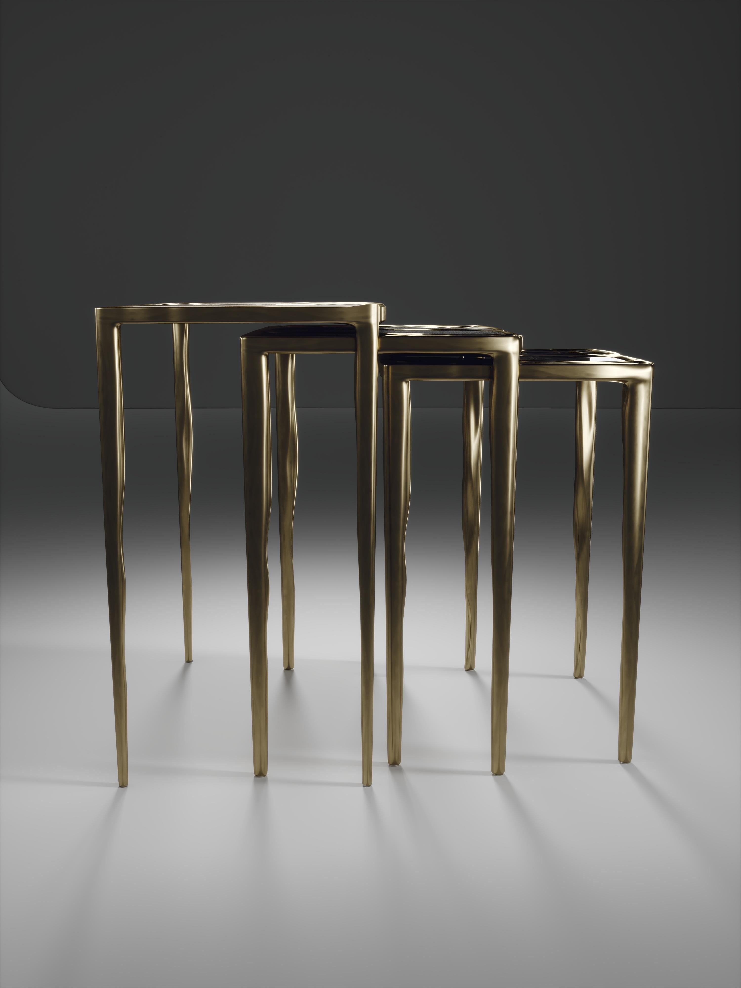 Nesting Side Tables in Shagreen, Shell and Bronze-Patina Brass by R&Y Augousti In New Condition For Sale In New York, NY