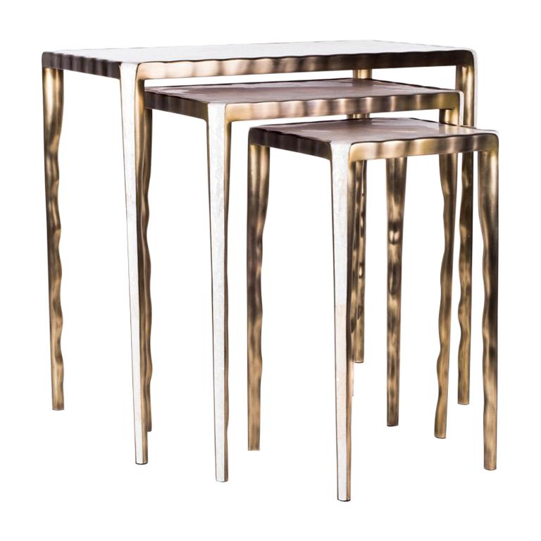 Melting Nesting Side Table Set of 3 in Shagreen, Shell and Brass by R&Y Augousti In New Condition For Sale In New York, NY