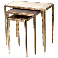 Melting Nesting Side Table Set of 3 in Shagreen, Shell and Brass by R&Y Augousti