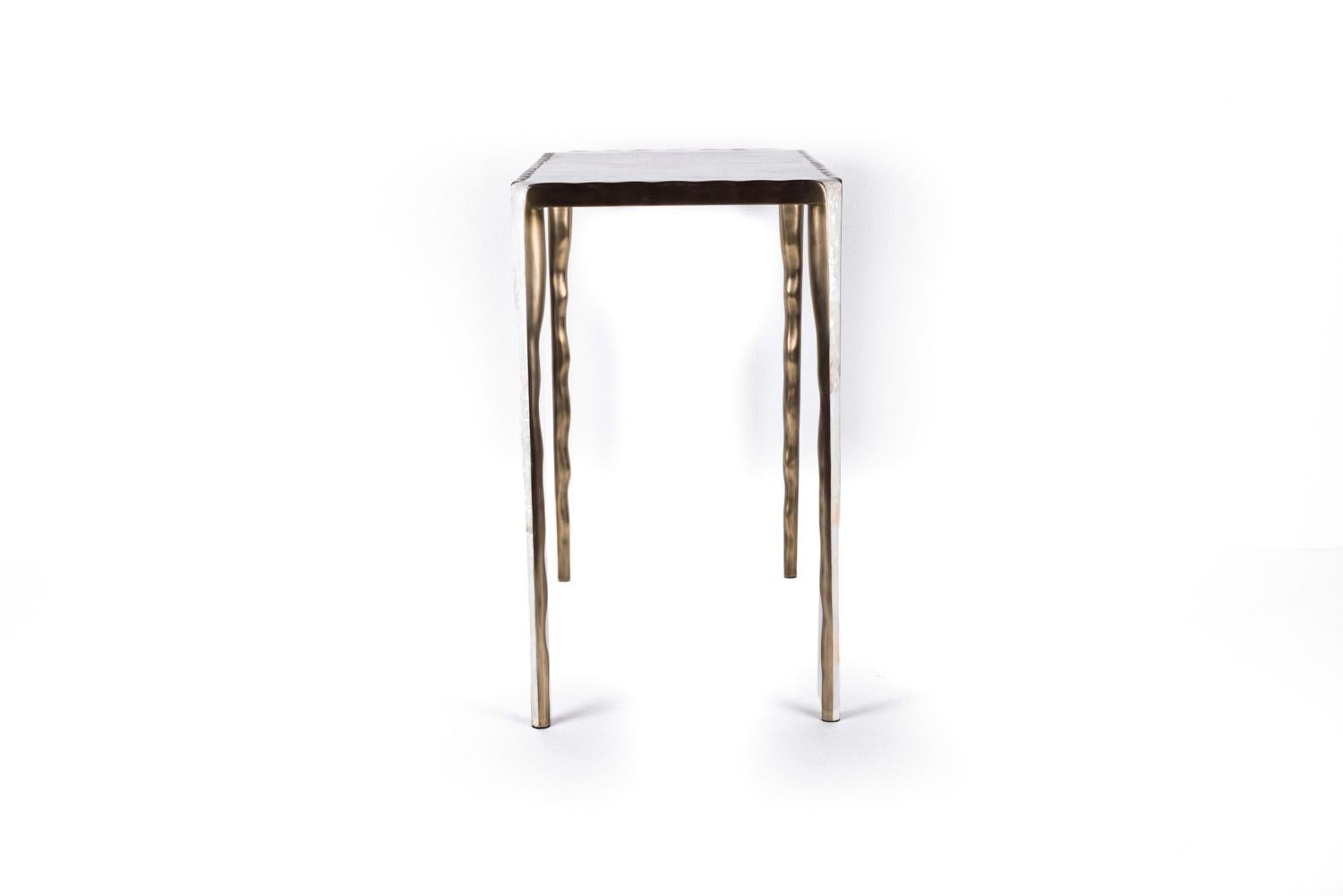 Art Deco Melting Nesting Table L in Mother of Pearl & Bronze-Patina Brass by R&Y Augousti For Sale