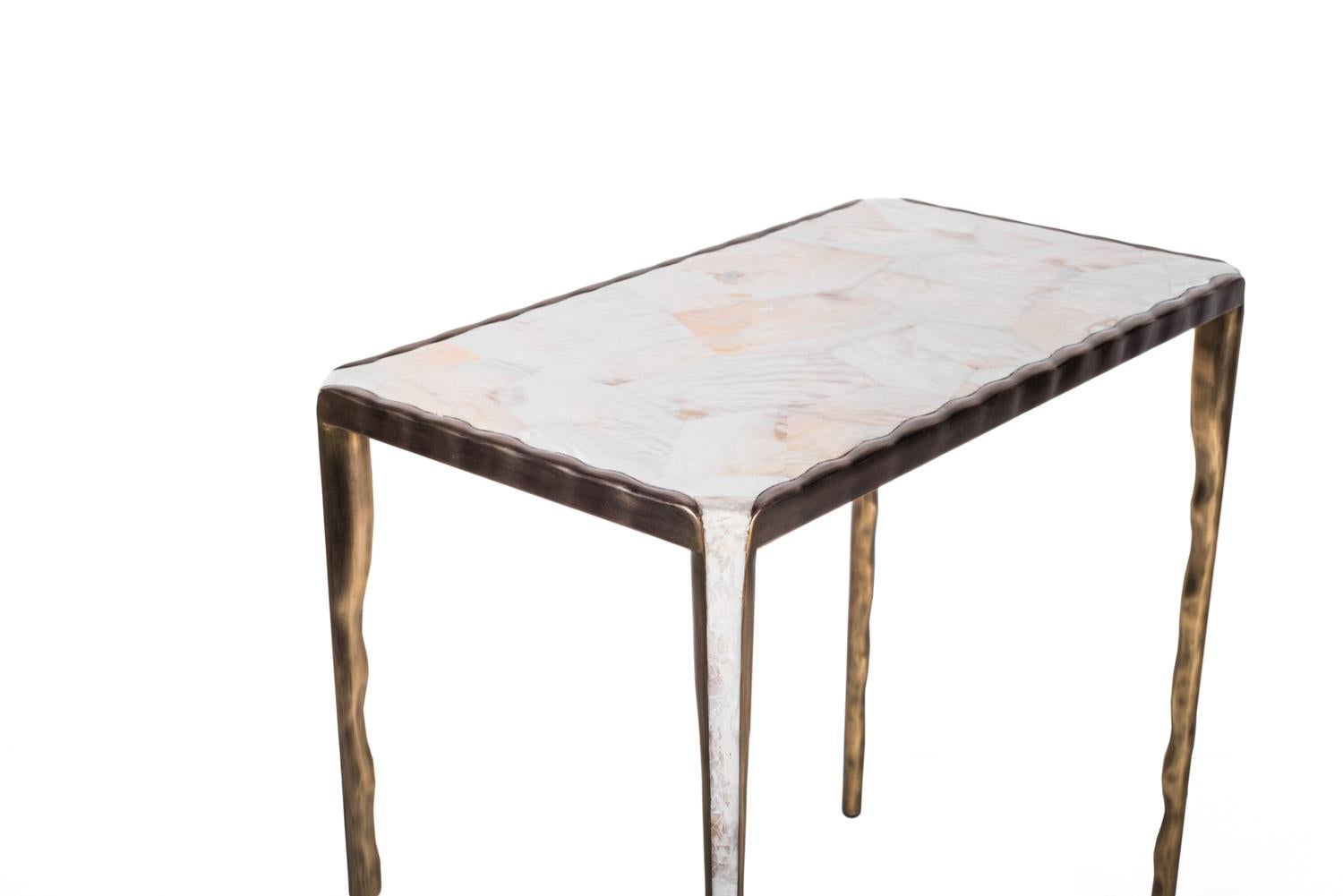 French Melting Nesting Table L in Mother of Pearl & Bronze-Patina Brass by R&Y Augousti For Sale