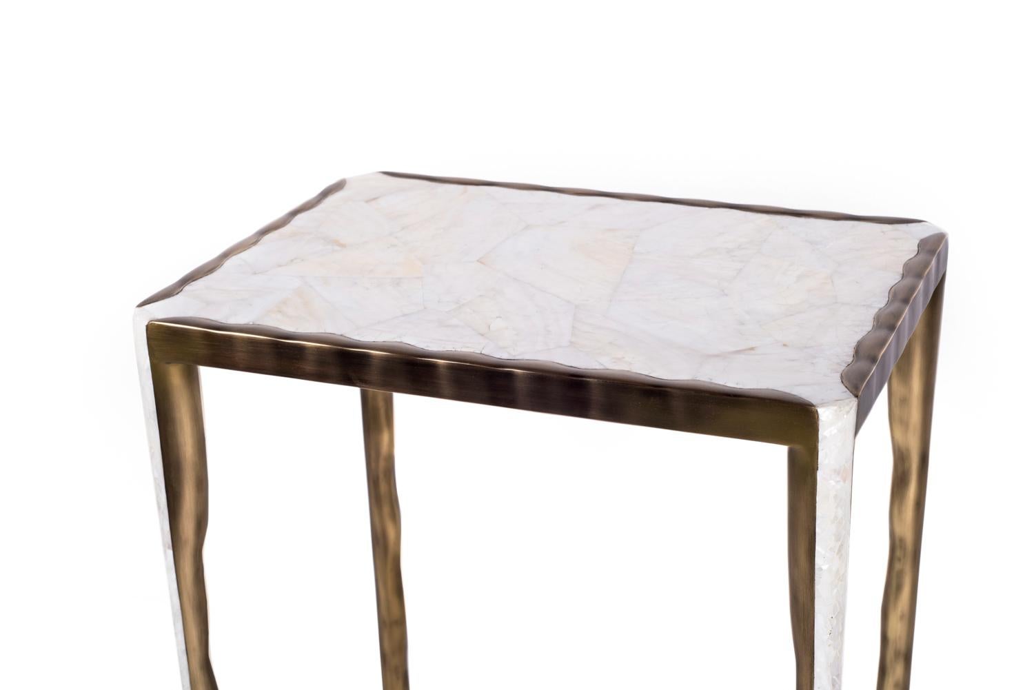 Art Deco Melting Nesting Table M in Mother of Pearl & Bronze-Patina Brass by R&Y Augousti For Sale