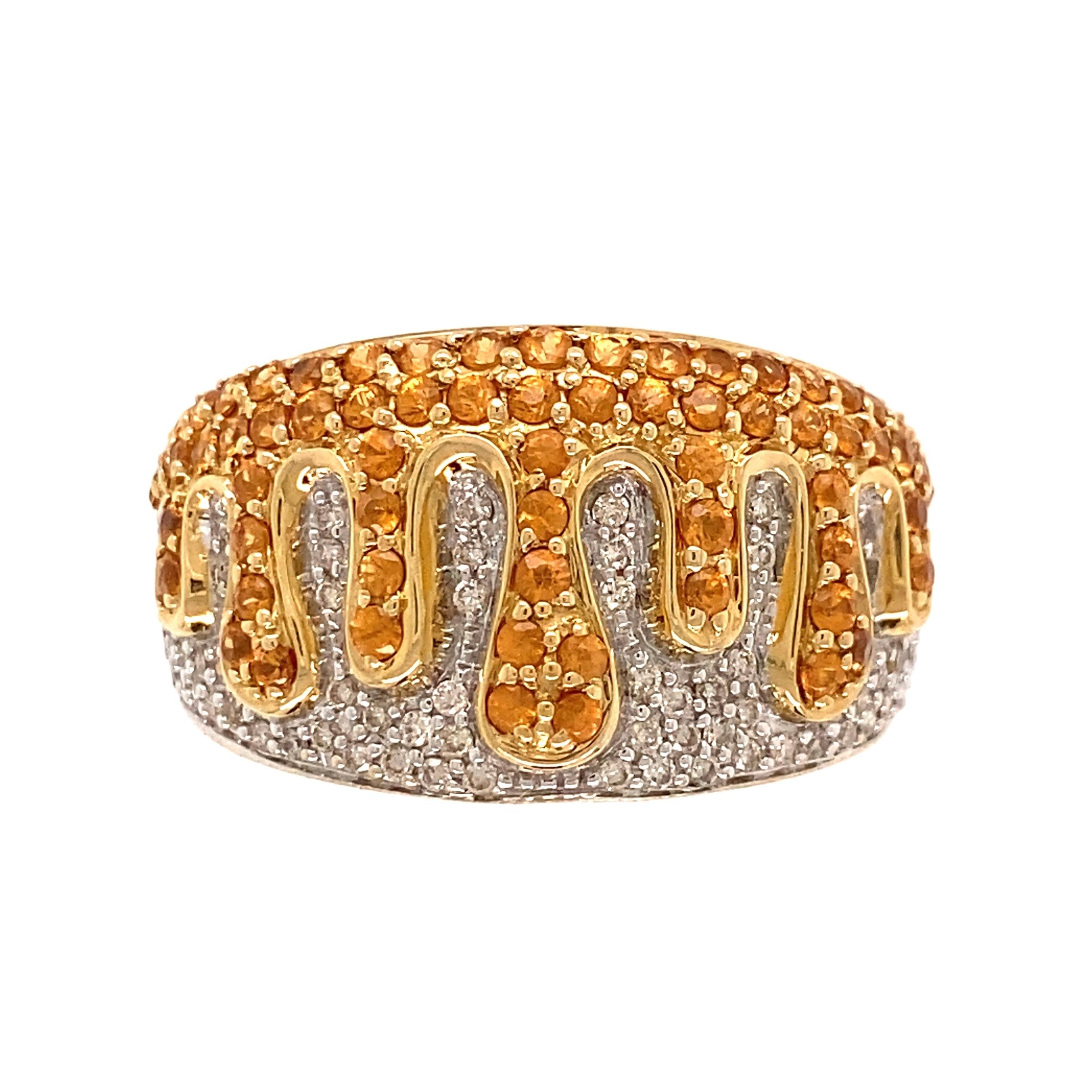 Modern Melting Orange Zircon and Diamond Gold Band Ring For Sale