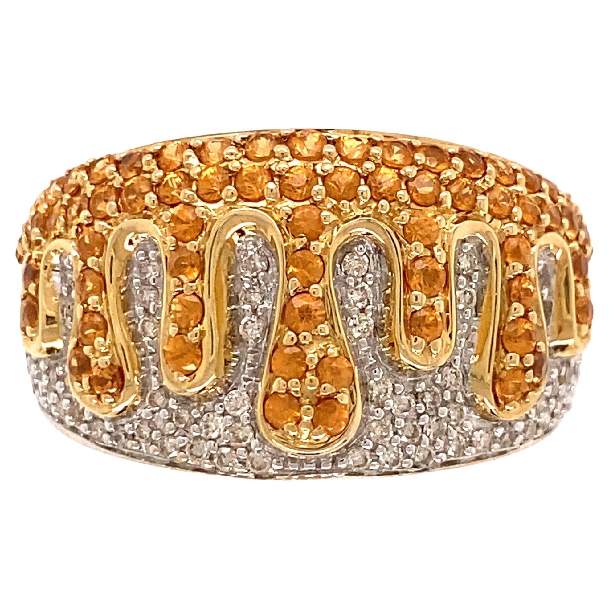 Melting Orange Zircon and Diamond Gold Band Ring