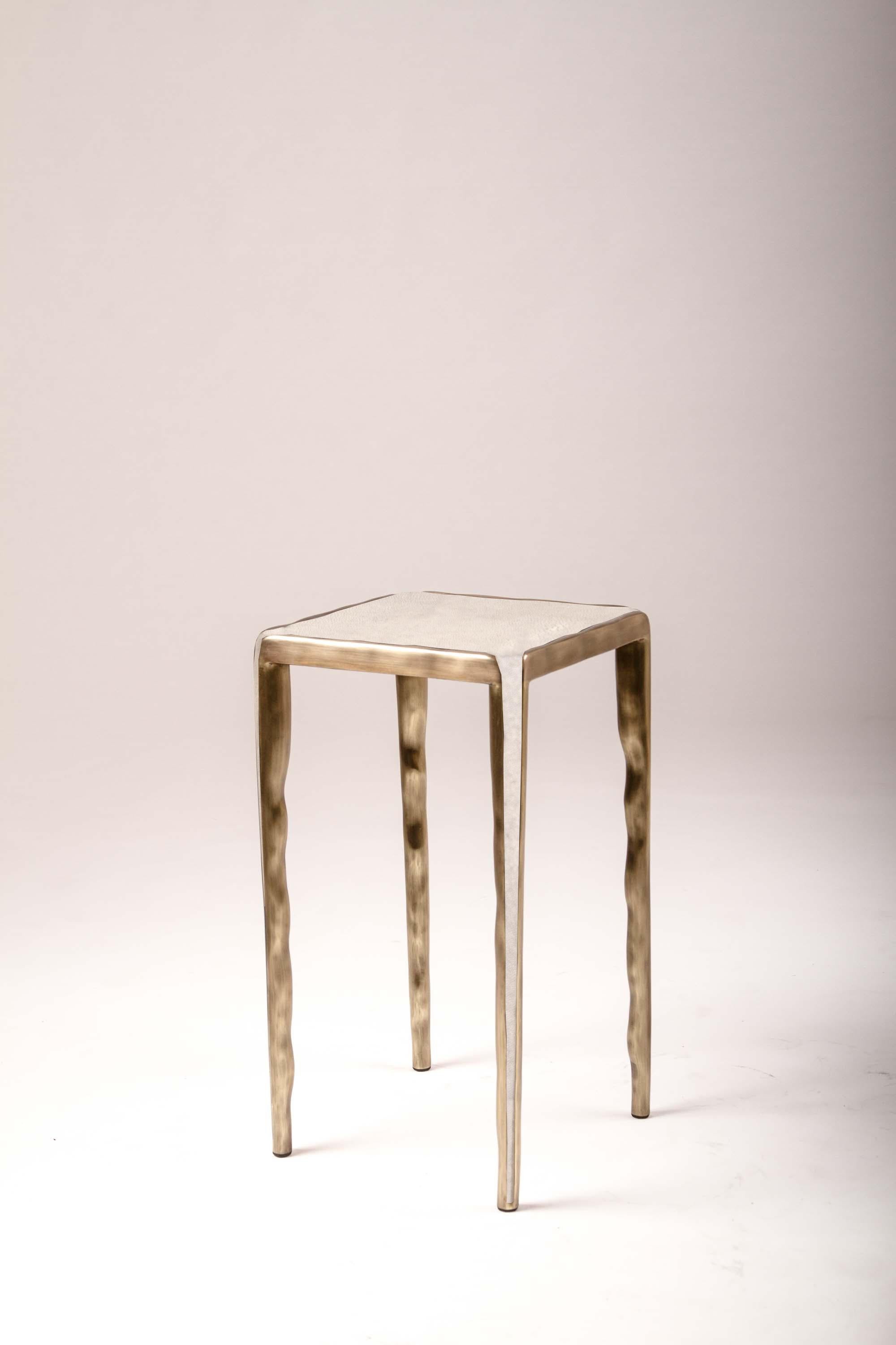 French Melting Shagreen Side Table with Bronze-Patina Brass Details by R&Y Augousti For Sale