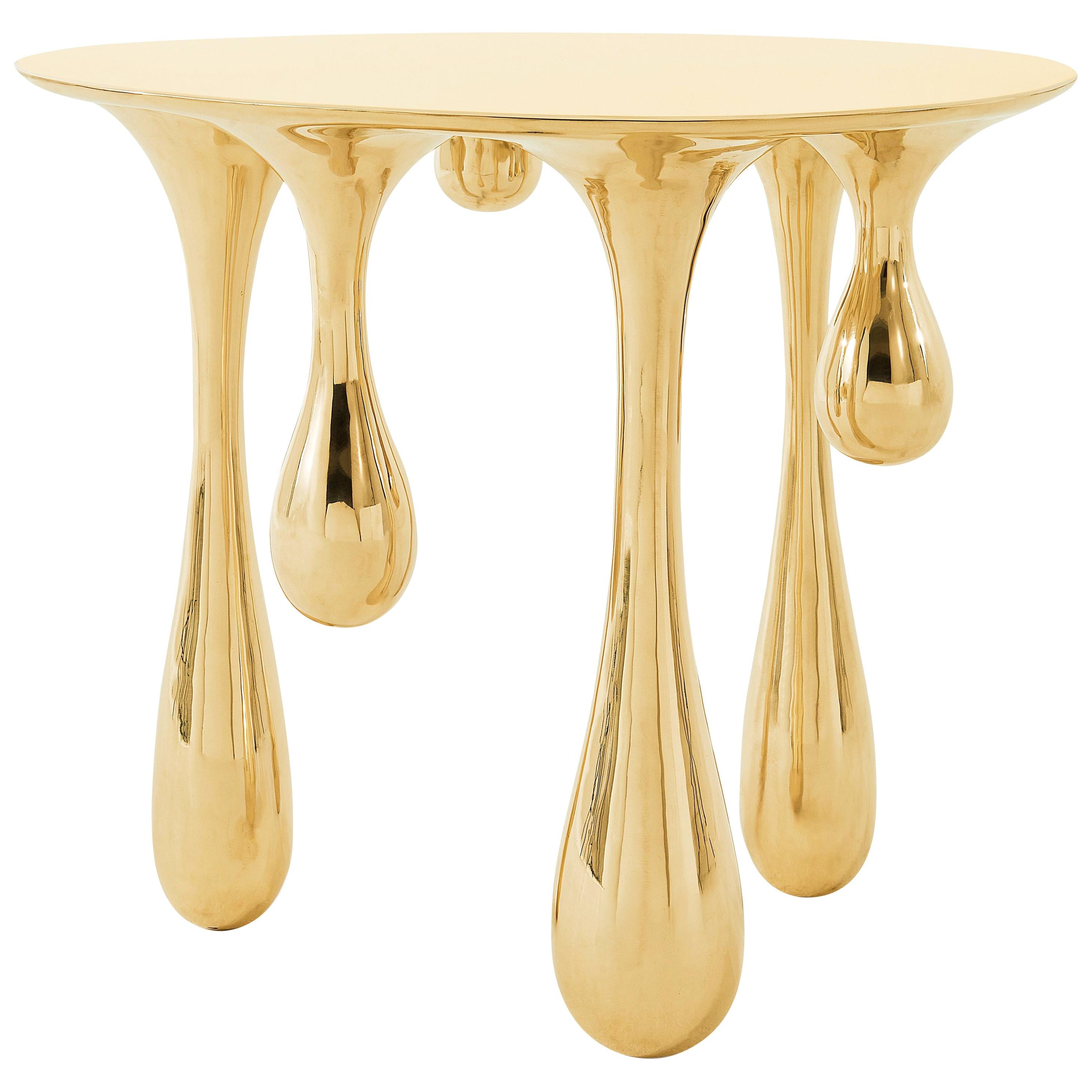 Melting Side Table Polished Brass by Zhipeng Tan