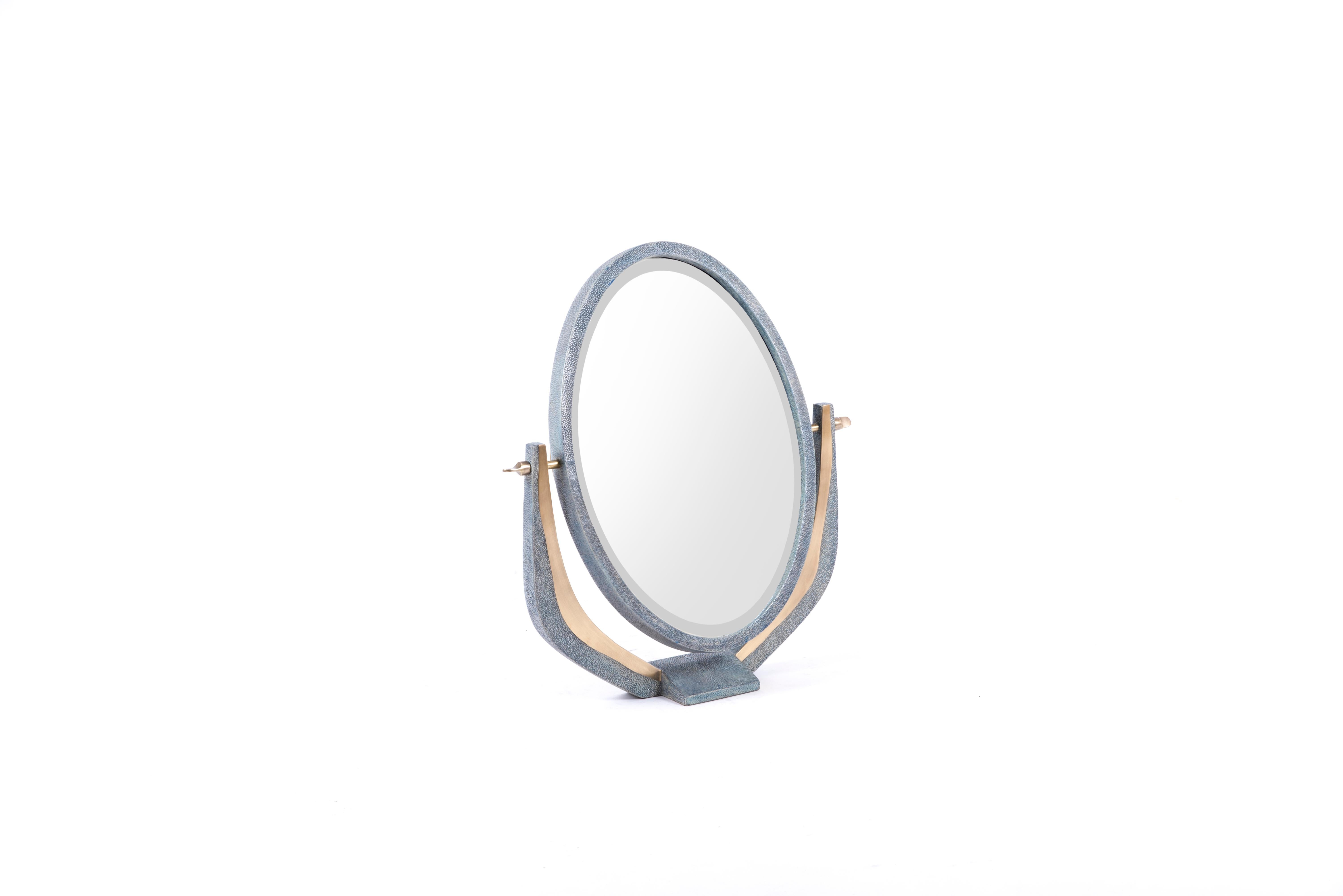 Tavolo da toilette Melting in zigrino blu e ottone patinato di R & Y Augousti in vendita 2