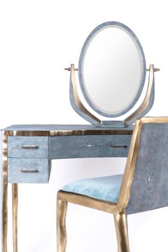 Melting Vanity Table in Blue Shagreen and Bronze-Patina Brass by R & Y Augousti