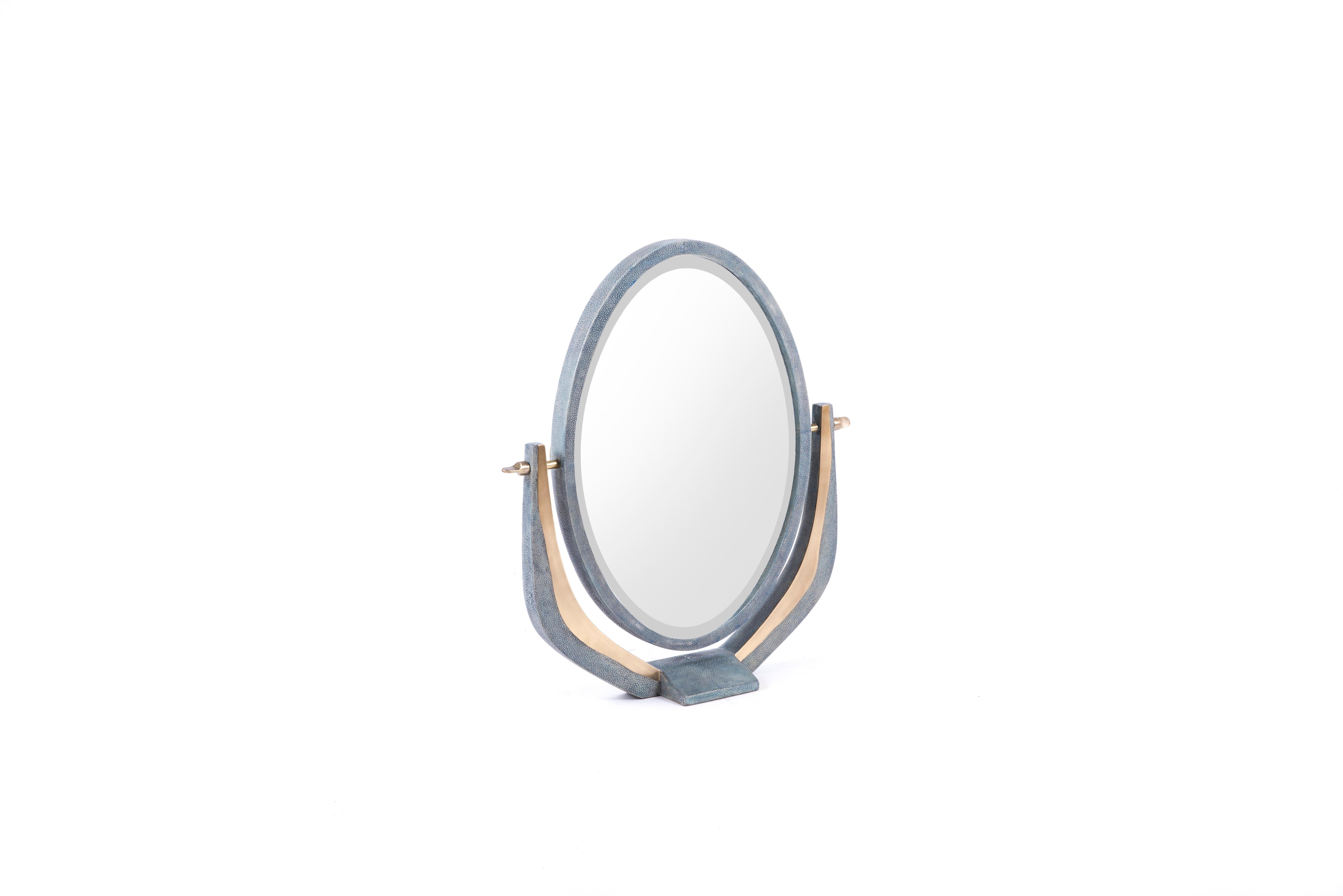 Tavolo da toilette Melting in zigrino blu e ottone patinato di R & Y Augousti in vendita 1
