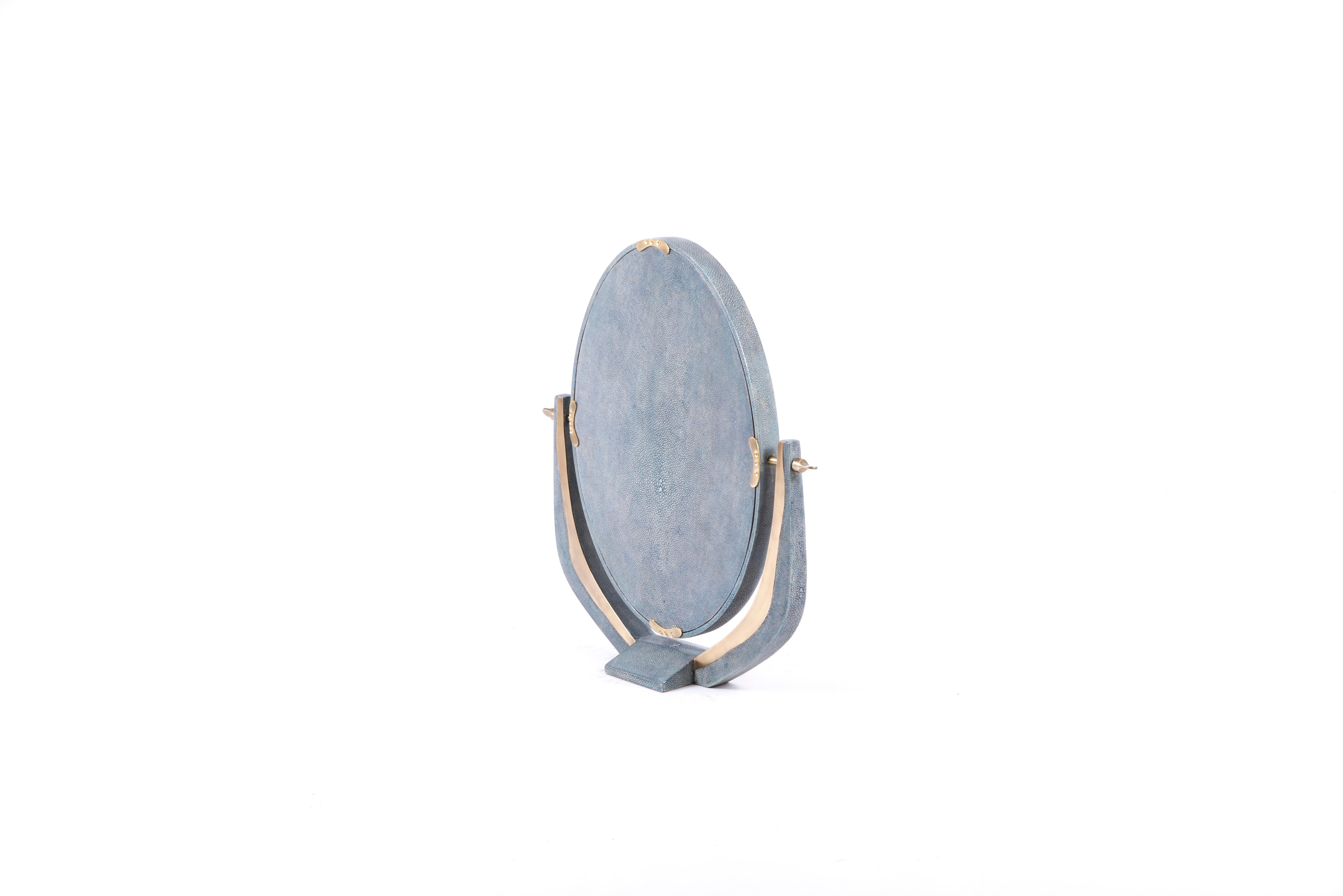 Melting Vanity Table in Blue Shagreen and Bronze-Patina Brass by R & Y Augousti For Sale 3