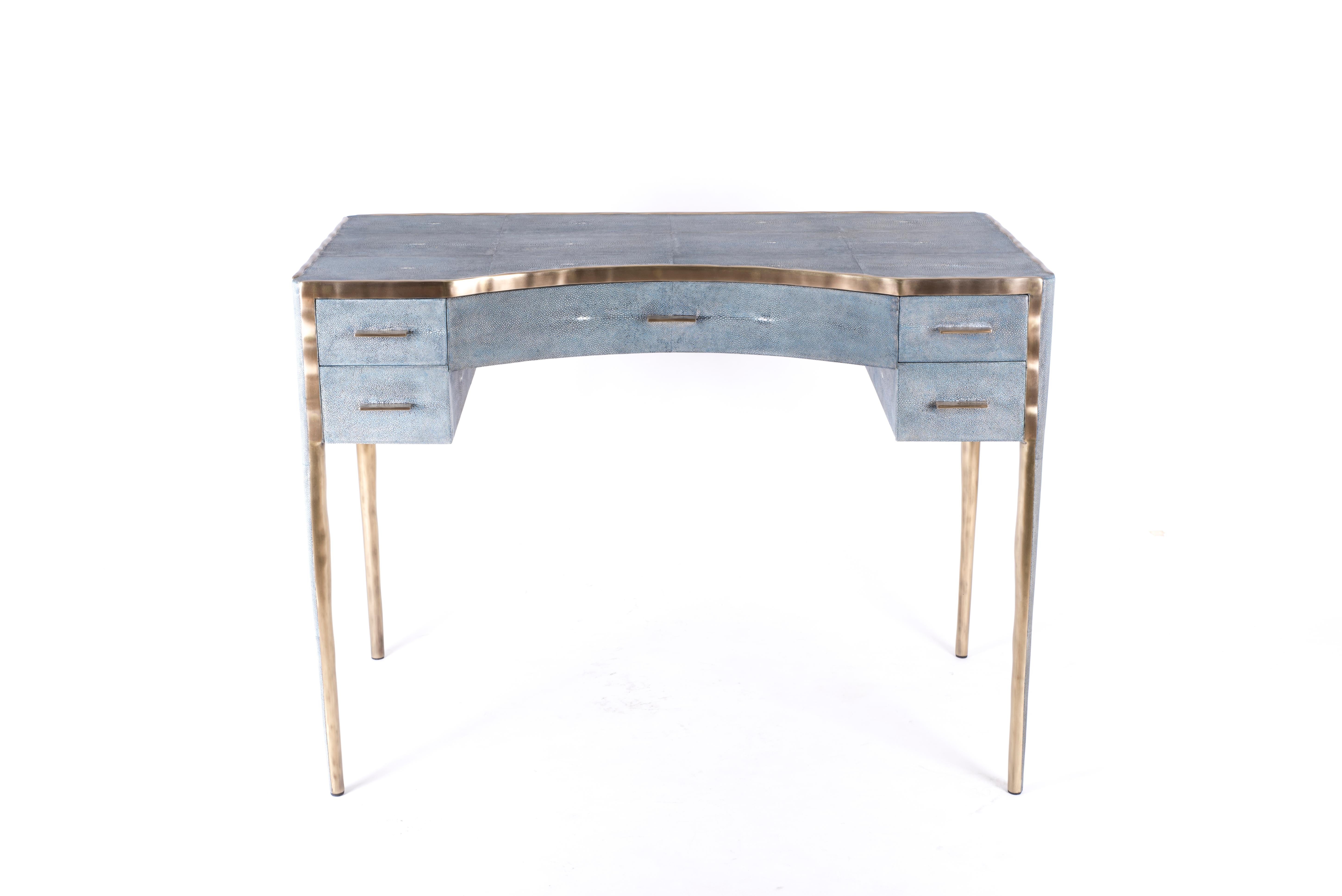 Contemporary Melting Vanity Table in Cream Shagreen and Bronze-Patina Brass by R & Y Augousti For Sale