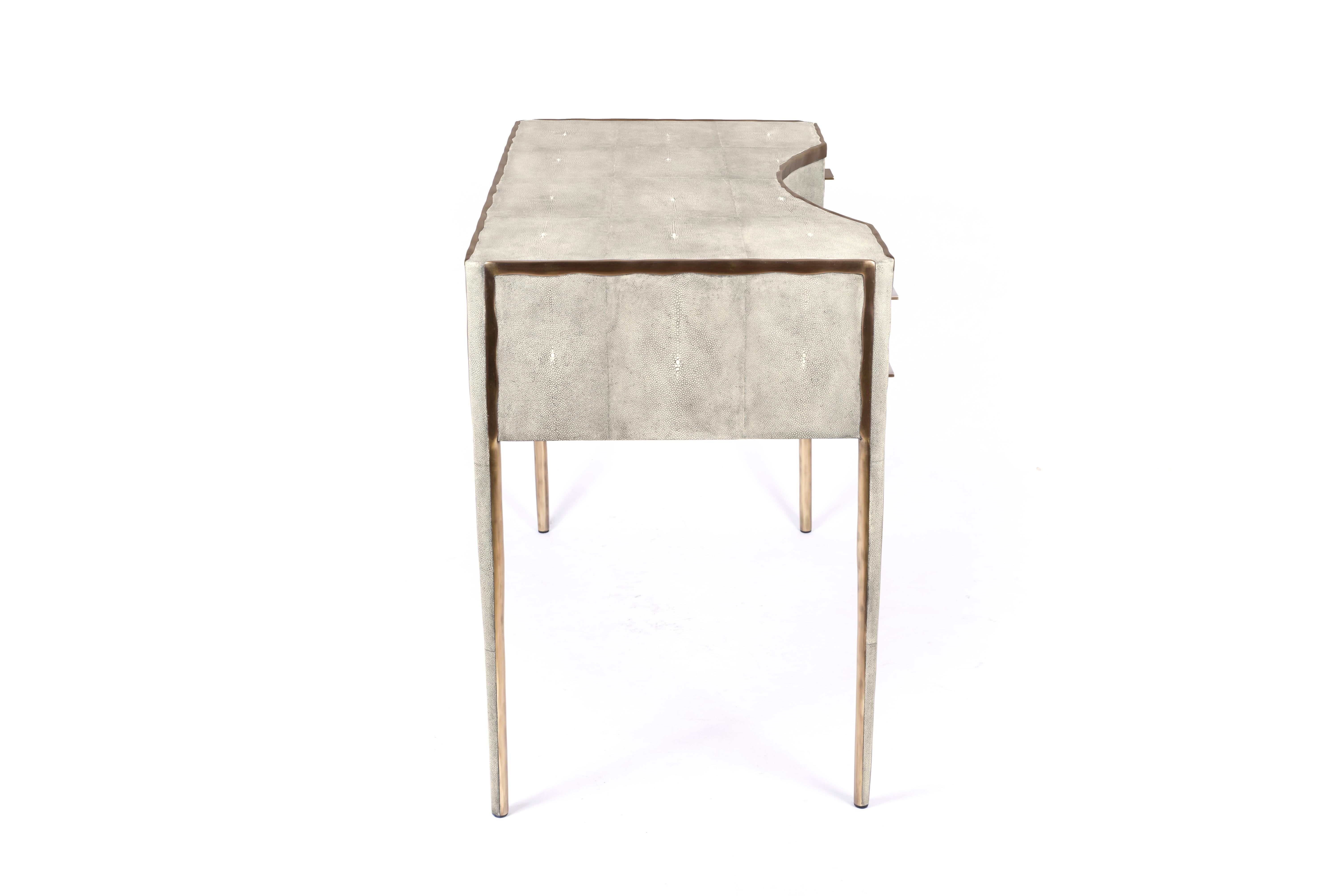 Inlay Melting Vanity Table in Cream Shagreen and Bronze-Patina Brass by R & Y Augousti For Sale