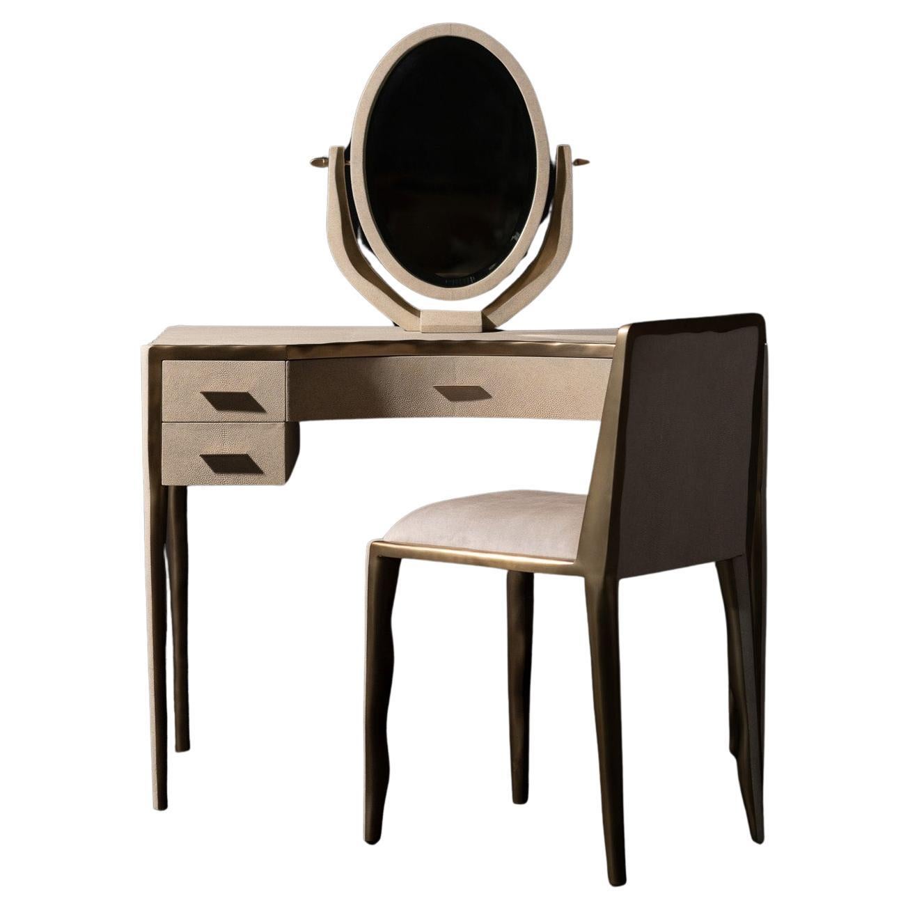 Melting Vanity Table in Cream Shagreen and Bronze-Patina Brass by R & Y Augousti