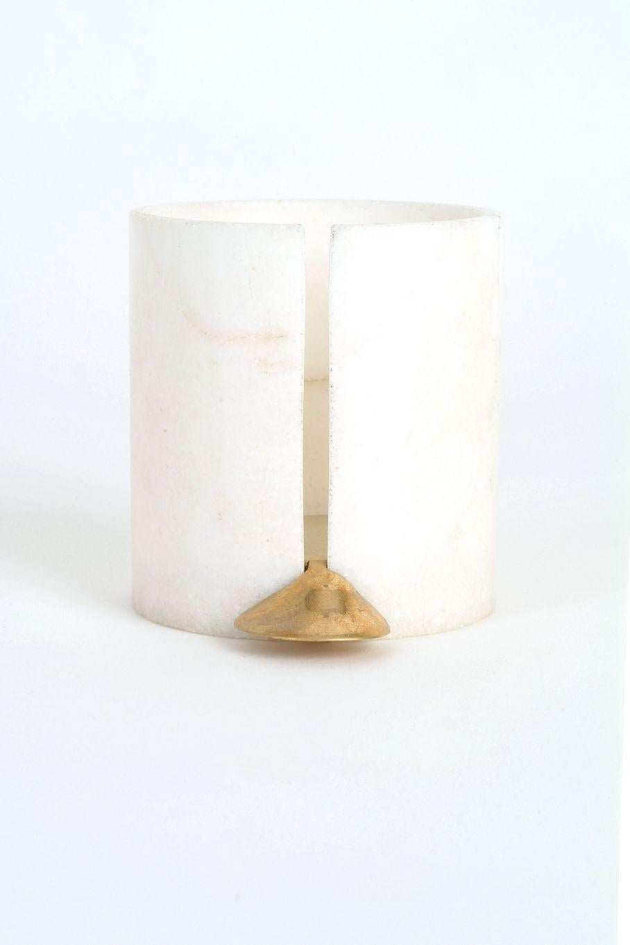 Contemporary Melting Wax Tea Light in Marble and Bronze For Sale