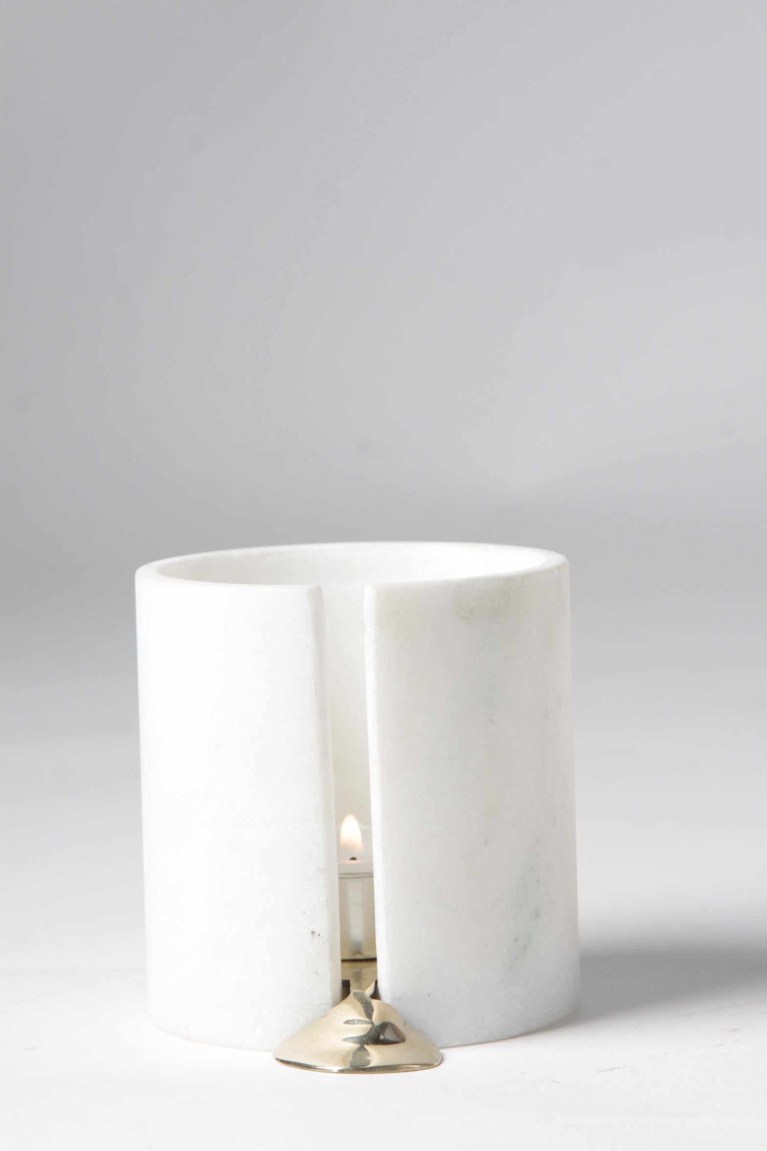 Melting Wax Tea Light in Marble and Bronze For Sale 1