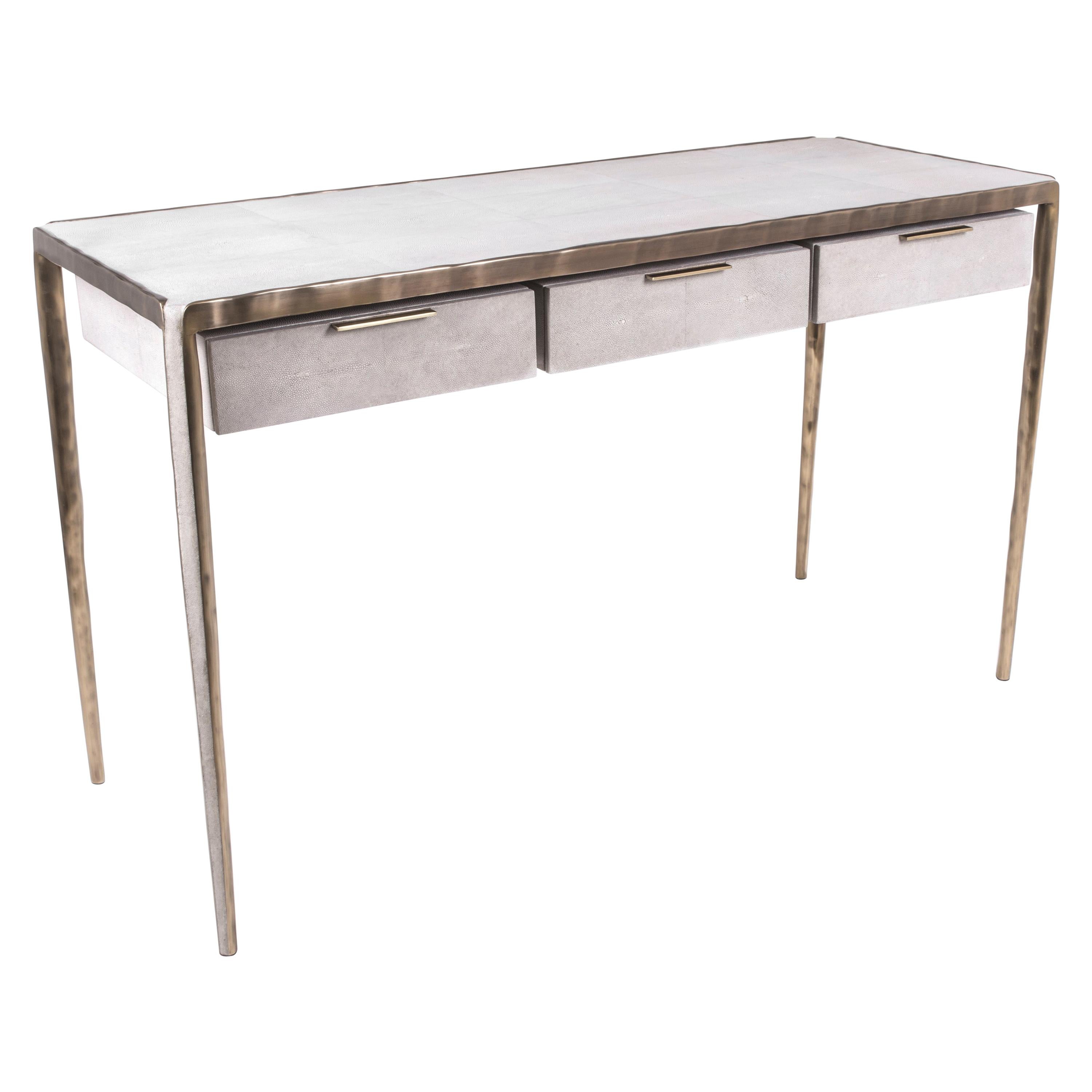 "Melting" Writing Desk in Cream Shagreen and Bronze-Patina Brass by R&Y Augousti