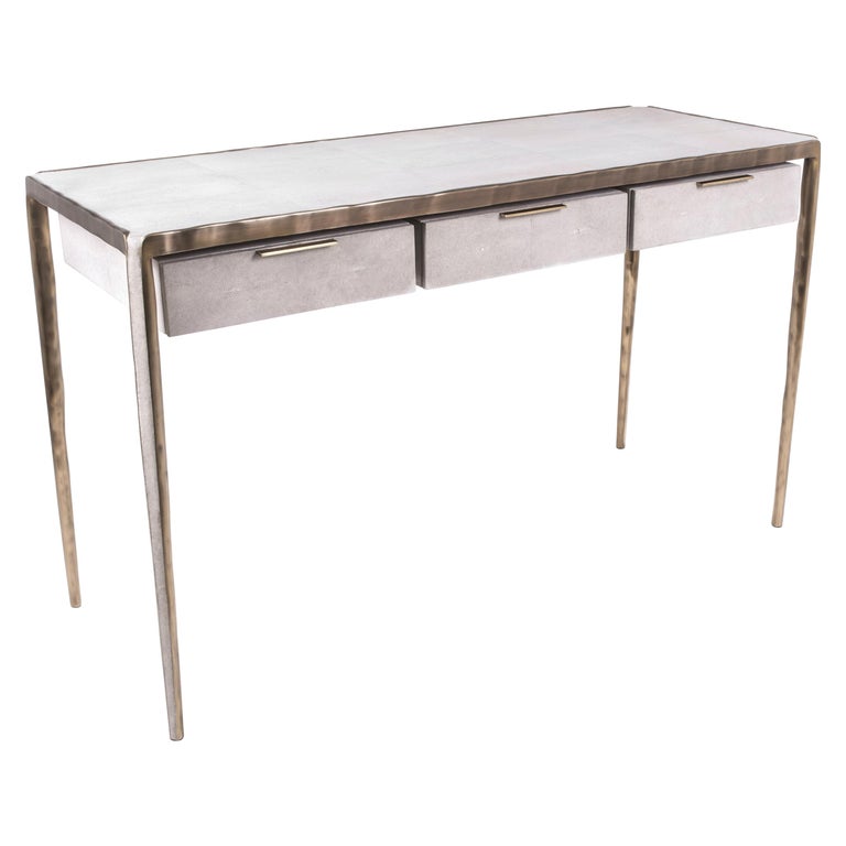 Melting Writing Desk In Cream Shagreen And Bronze Patina Brass By