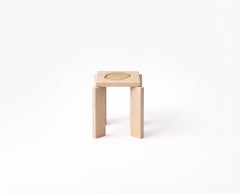 Butter Side Table, Butter Micro Ceramic Wood Finish & Glass by Monics+Vieira