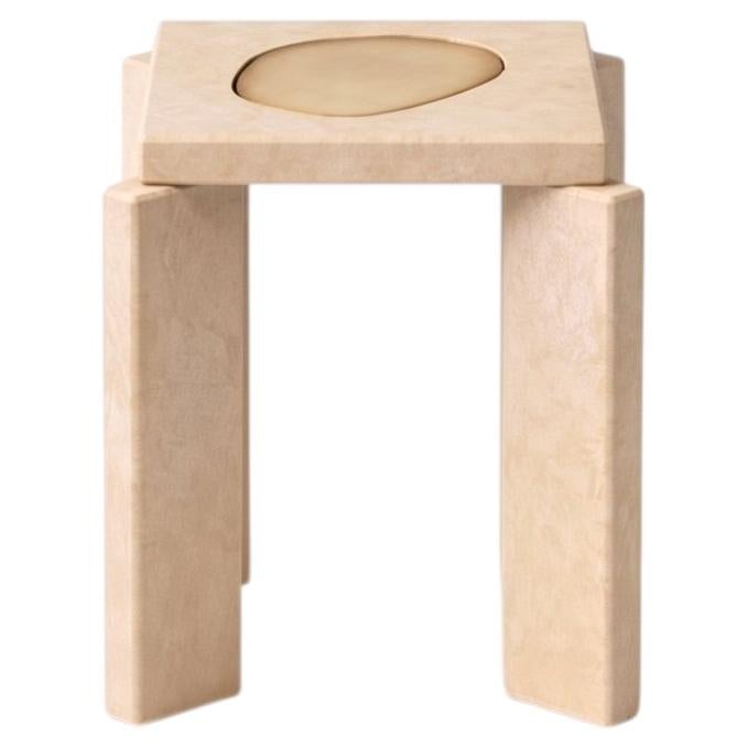 Butter Side Table, Butter Micro Ceramic Wood Finish & Glass by Monics+Vieira