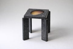Butter Side Table, Espresso Micro Ceramic Wood Finish & Glass by Monics+Vieira