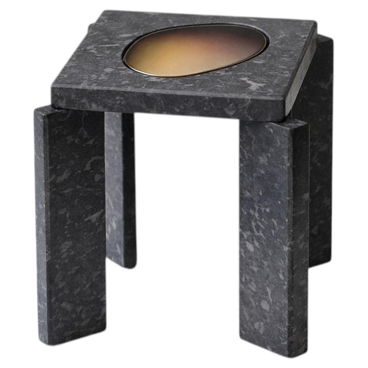Butter Side Table, Espresso Micro Ceramic Wood Finish & Glass by Monics+Vieira For Sale