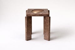 Butter Side Table, Toast Micro Ceramic Wood Finish & Glass by Monics+Vieira