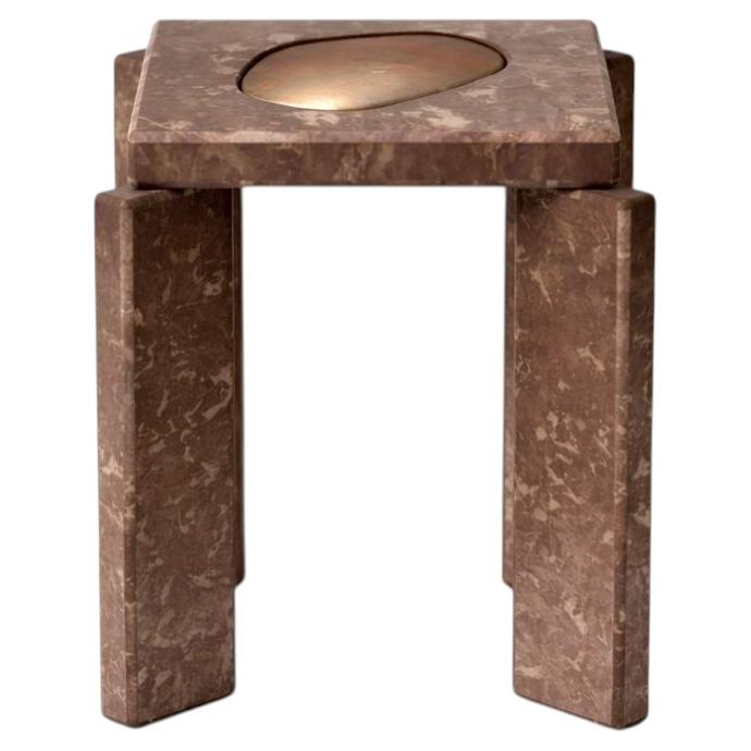 Butter Side Table, Toast Micro Ceramic Wood Finish & Glass by Monics+Vieira For Sale
