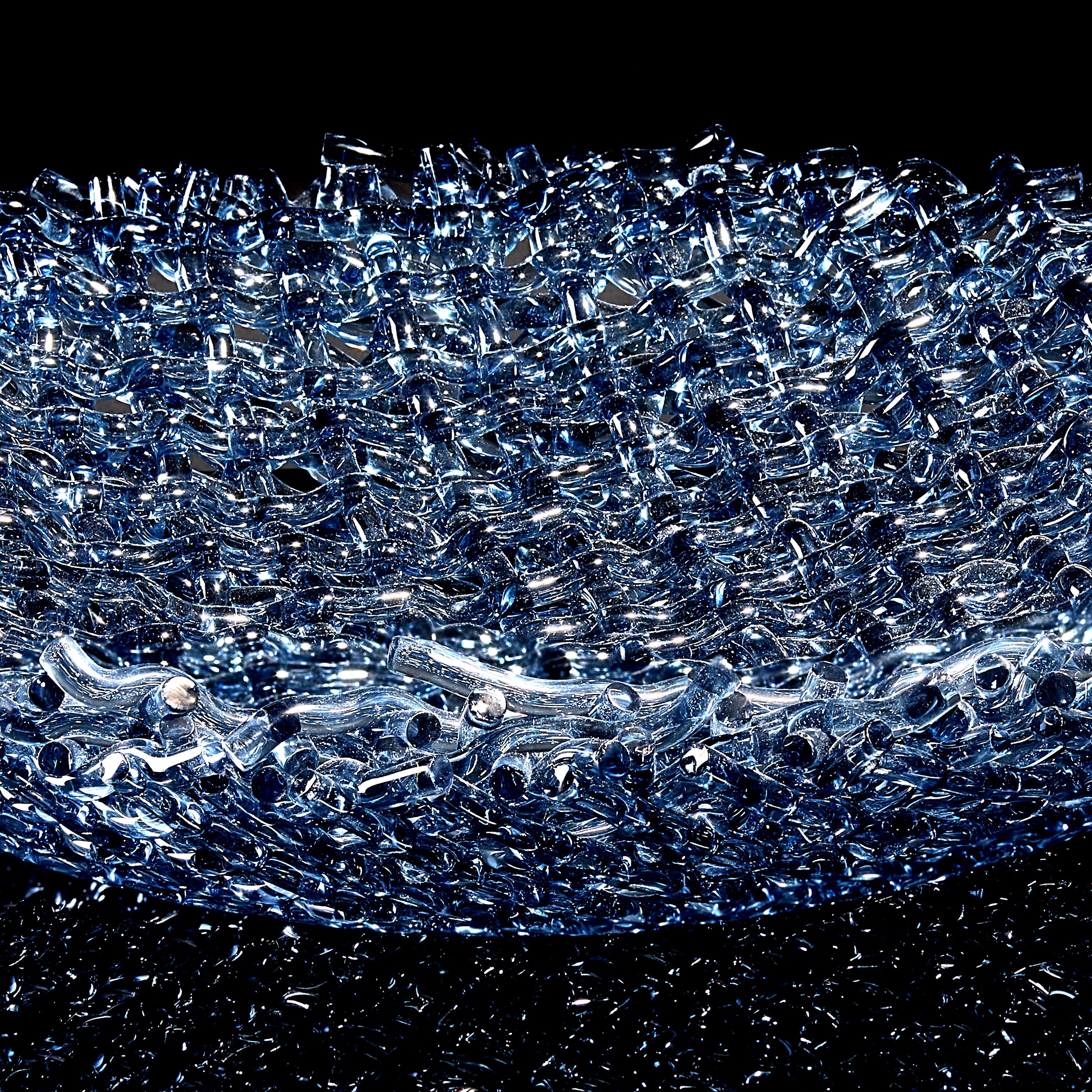 Meltwater, a Unique Woven Blue Glass Sculptural Centrepiece by Cathryn Shilling In New Condition In London, GB