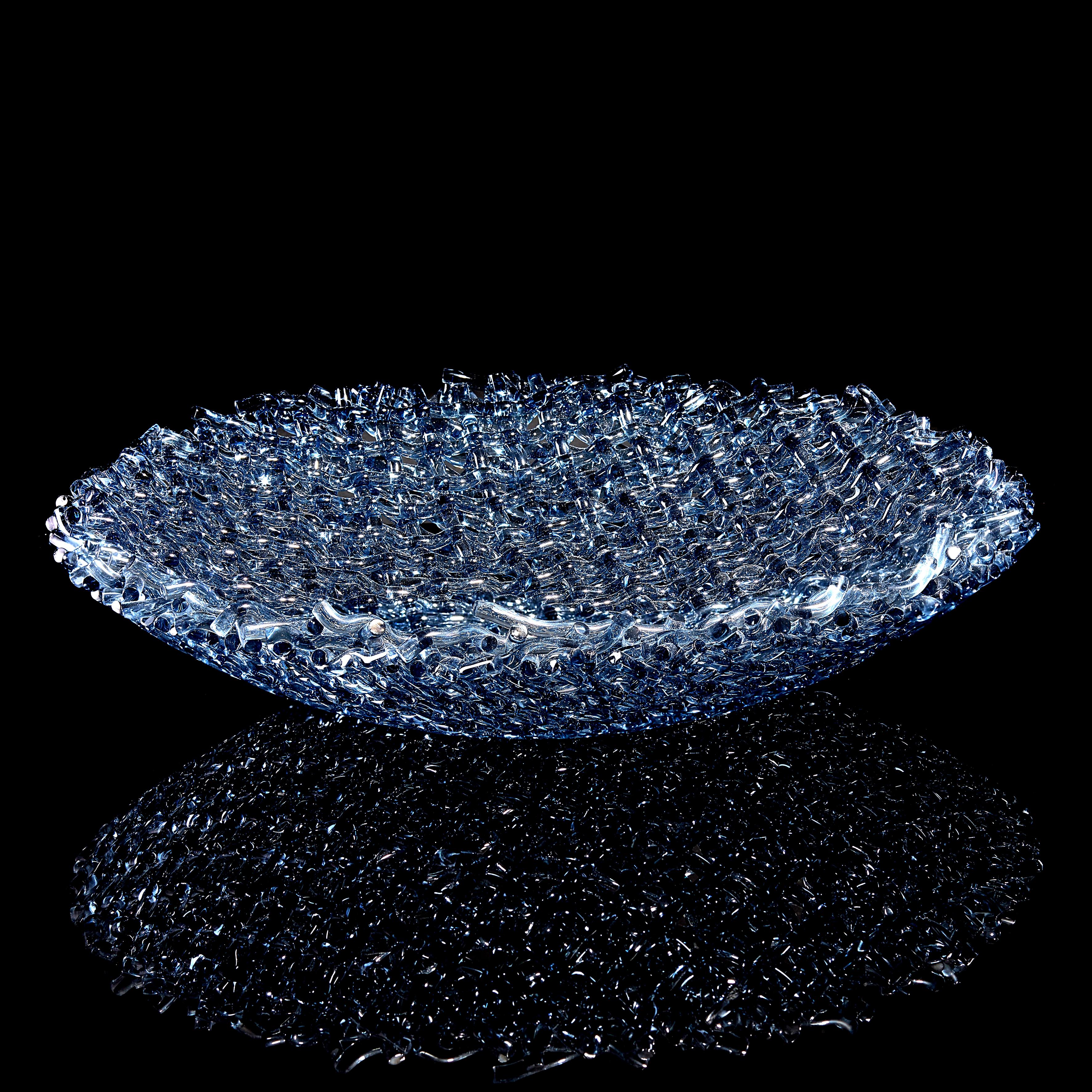 Contemporary Meltwater, a Unique Woven Blue Glass Sculptural Centrepiece by Cathryn Shilling