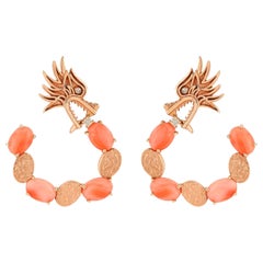 Melusine Coral Hoop 14k Rose Gold Earrings with Diamond