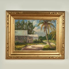 Melville F. Stark - Vintage Tropical Landscape Painting with Houses by Melville F. Stark Vintage Tropical Landscape Painting with Houses by Melville F. Stark
