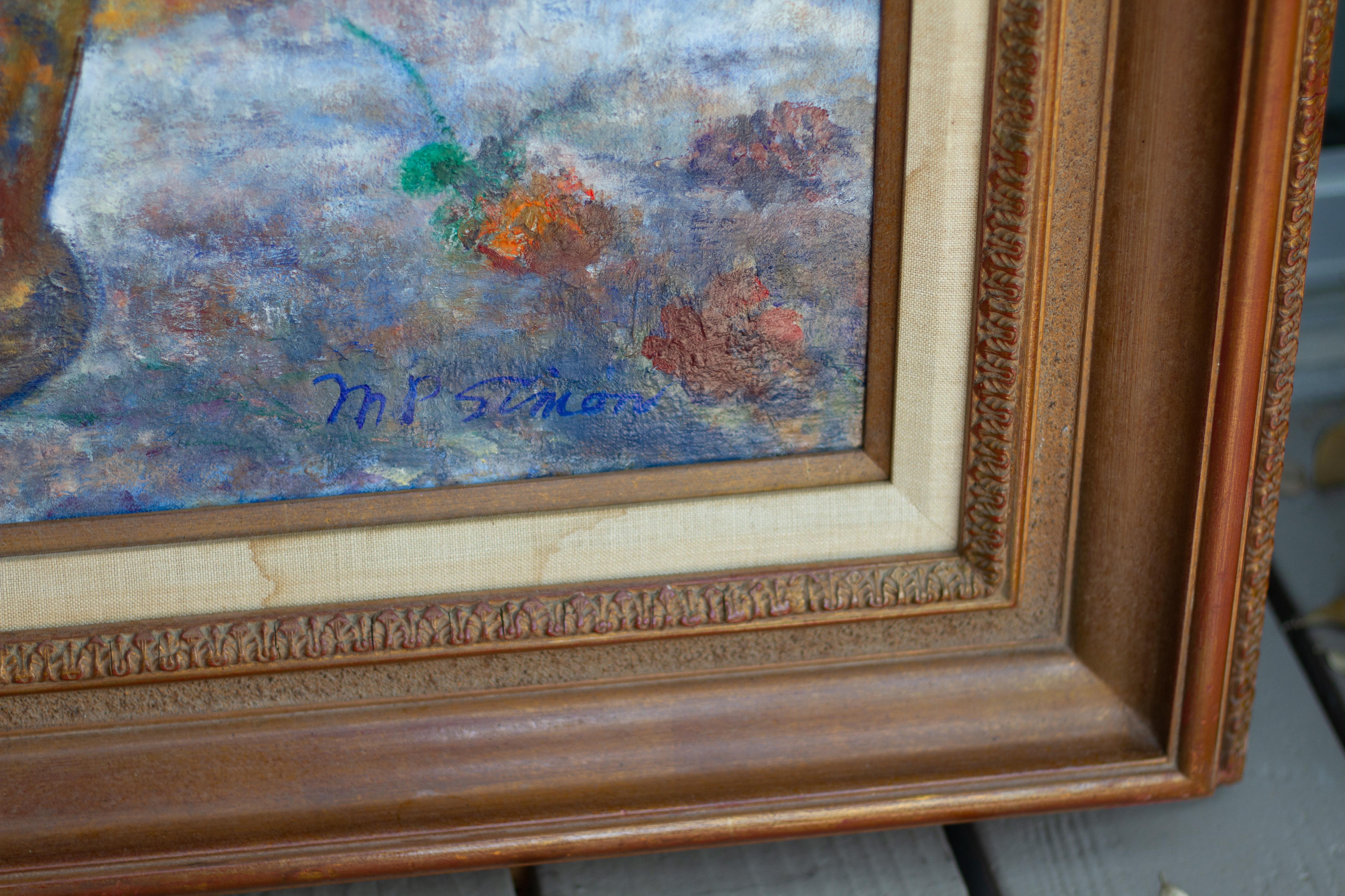 Picture Size: 36 x 48 inches.
Frame Size: 46.25 x 48 inches.
Signed lower right 