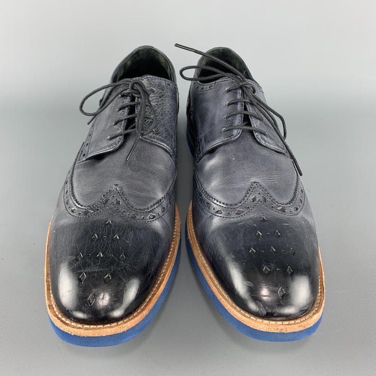 MELVIN and HAMILTON 10 Navy Antique Leather Wingtip Lace Up EDDY ...