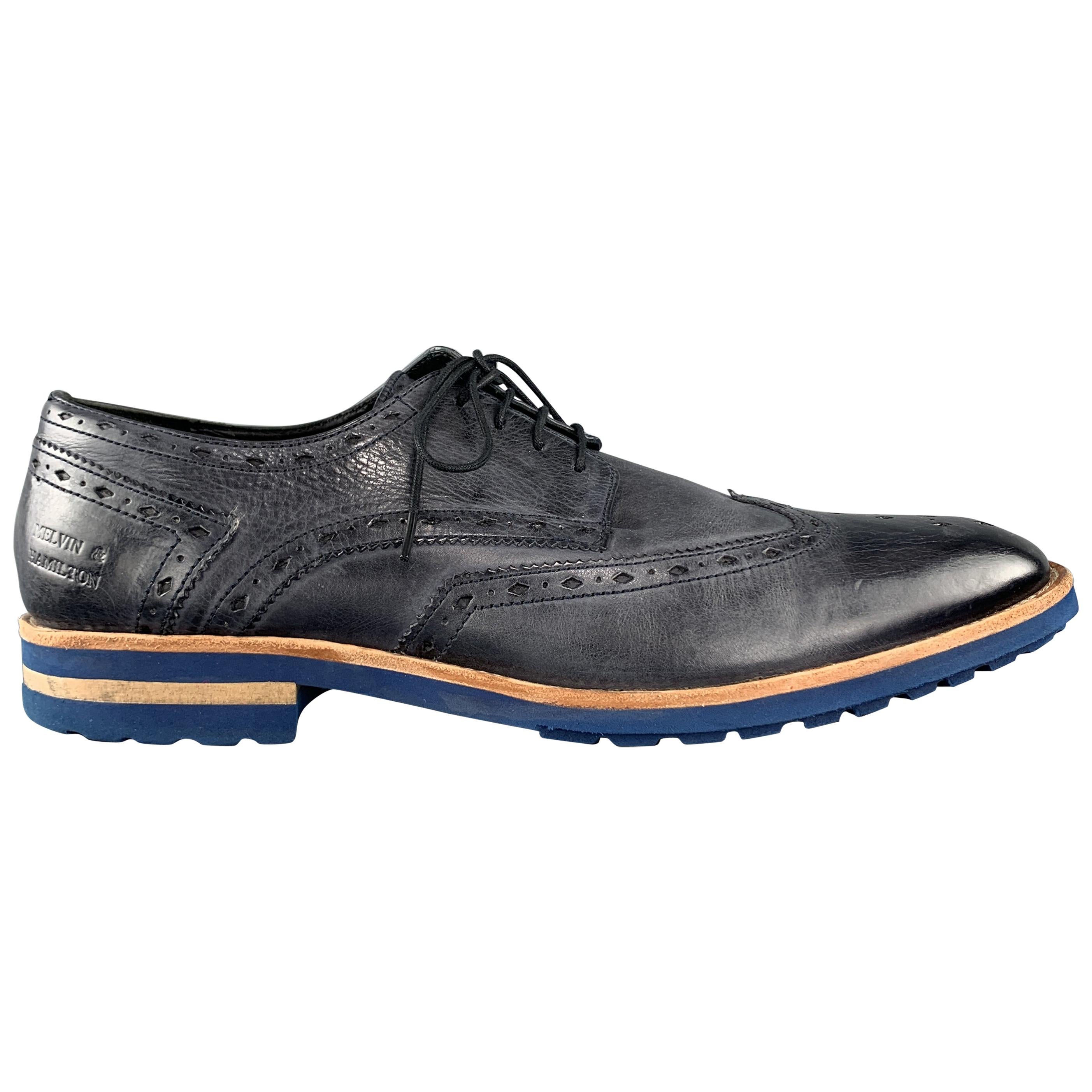 MELVIN and HAMILTON 10 Navy Antique Leather Wingtip Lace Up EDDY Brogues at  1stDibs