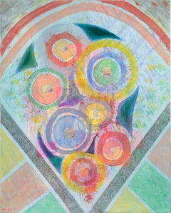 Vintage Geometric Abstract with Circles in Acrylic on Canvas
