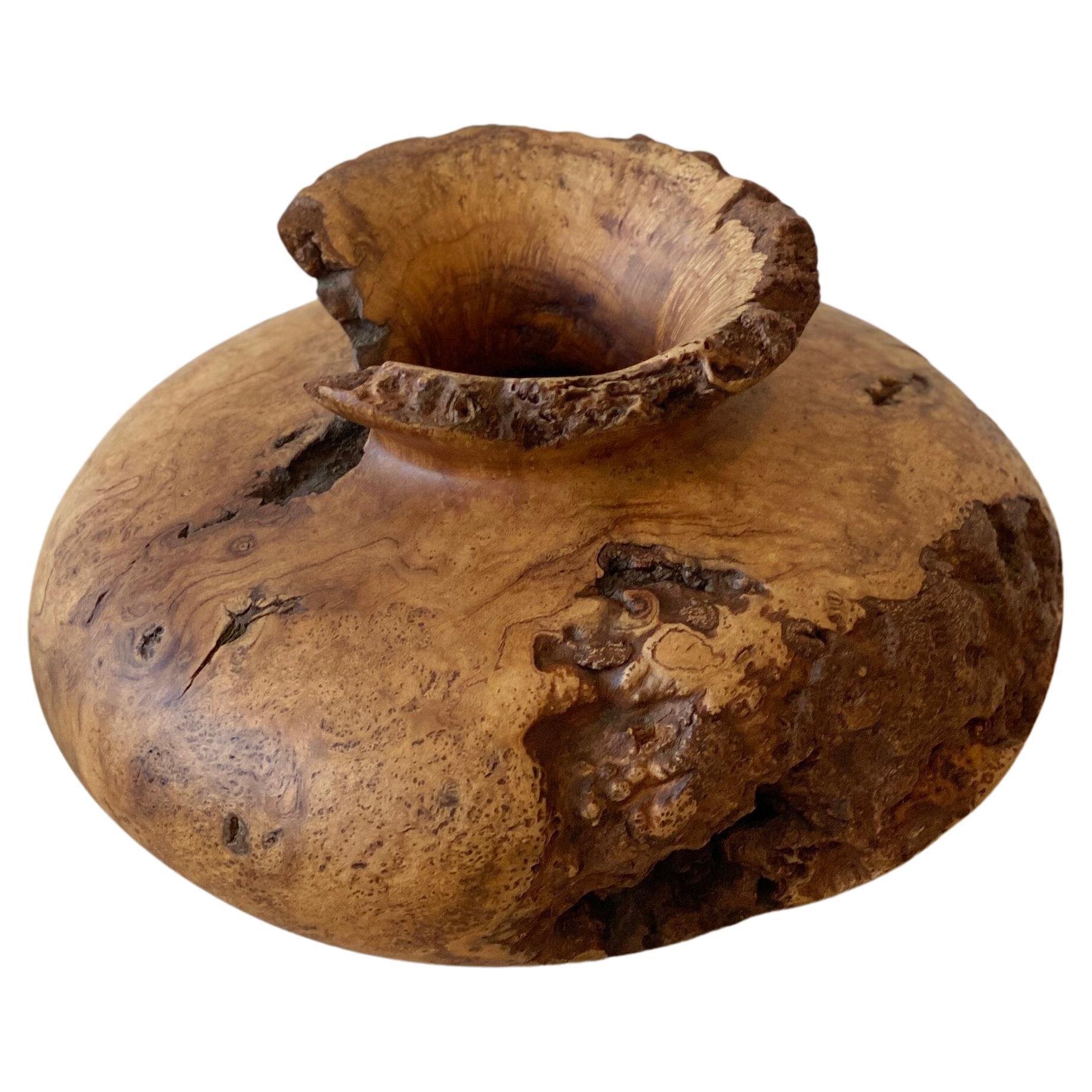 Melvin Lindquist Sculptural Turned Cherry Burl Wood Vase, Signed and Dated 1978 For Sale