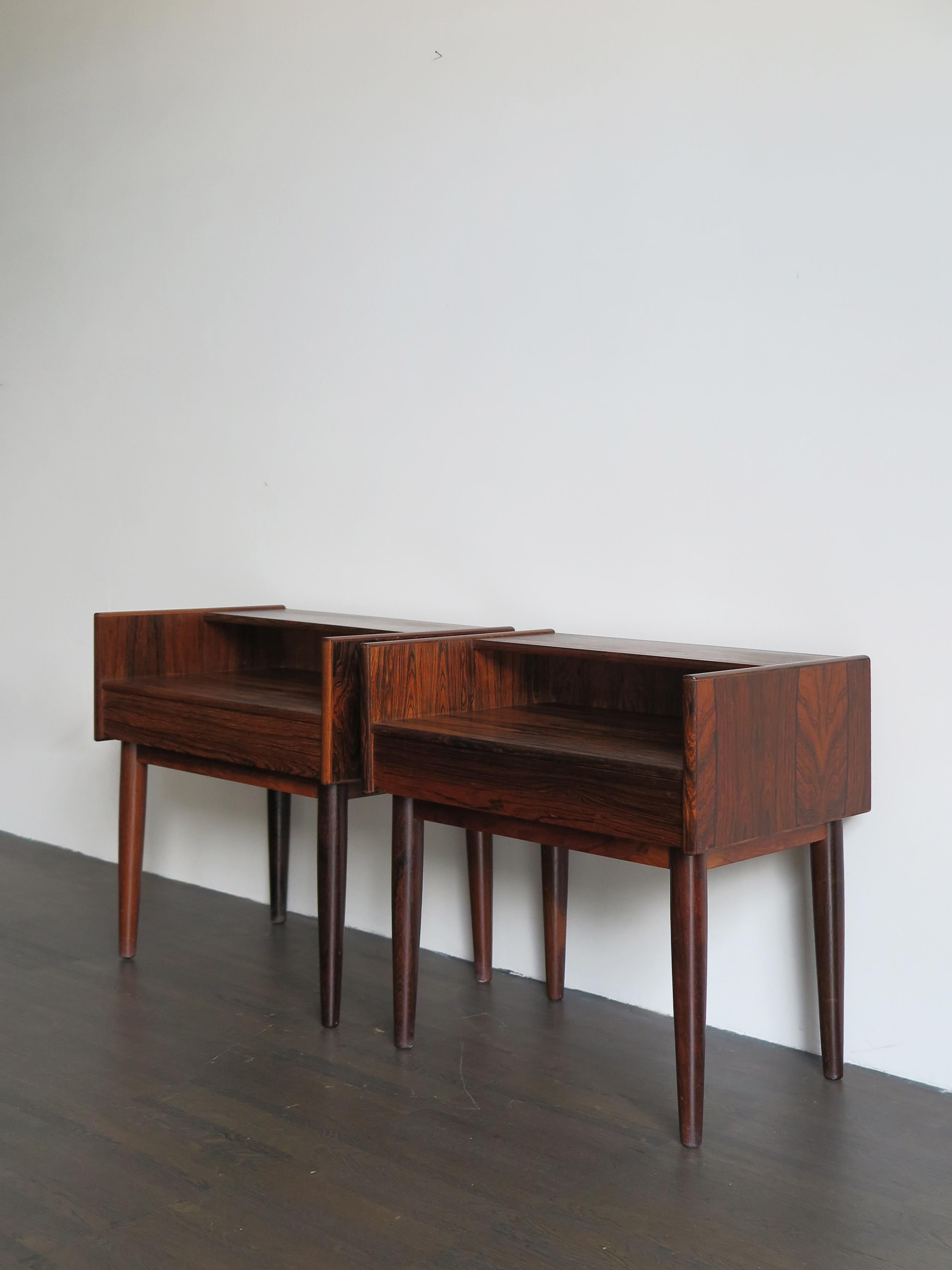 Scandinavian Modern Melvin Mikkelsen Scandinavian Dark Wood Bedside Tables for Haslev Møbler 1960s 