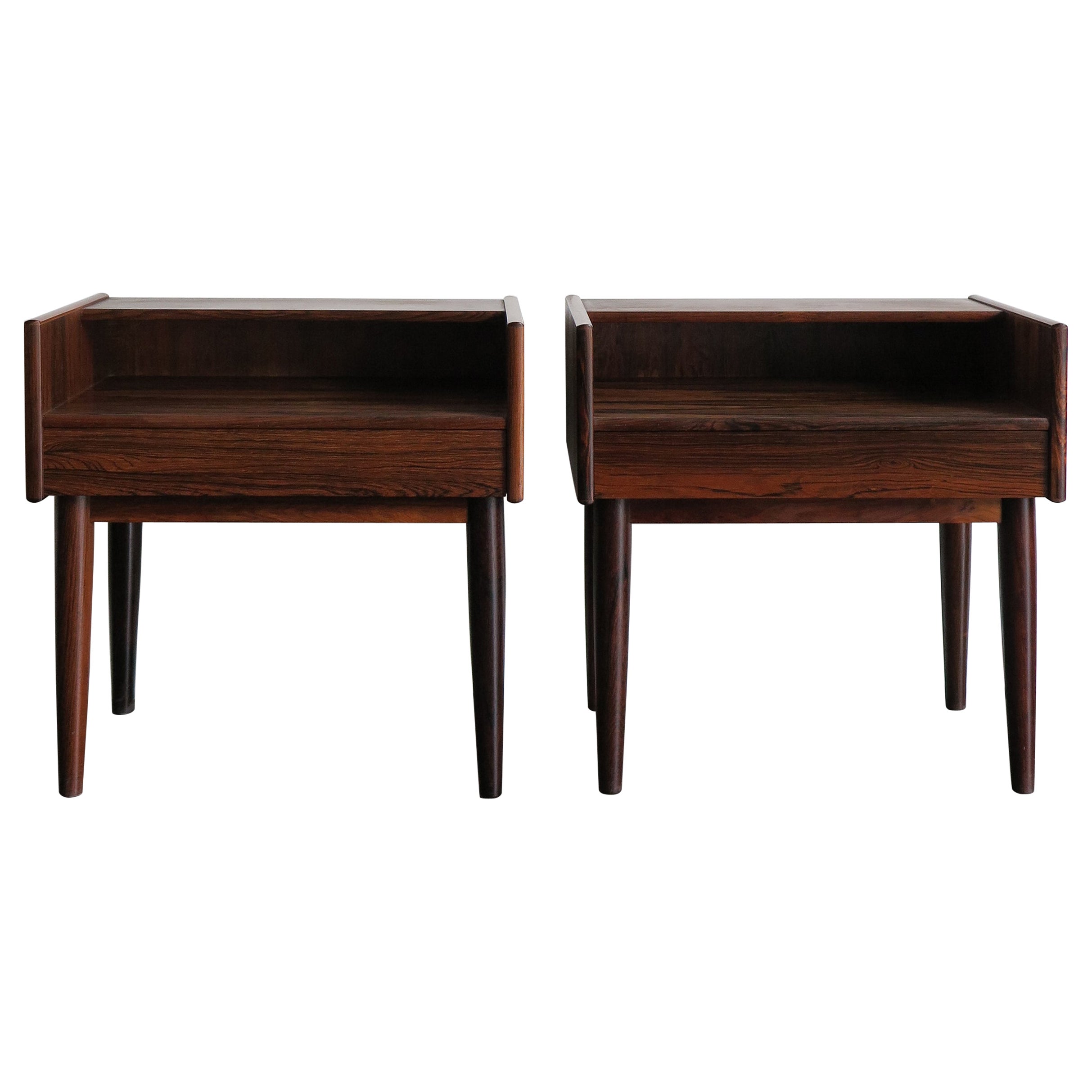Melvin Mikkelsen Scandinavian Dark Wood Bedside Tables for Haslev Møbler 1960s