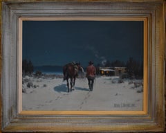 "LINE SHACK"  1964  MELVIN WARREN NOCTURNAL WESTERN COWBOY SCENE