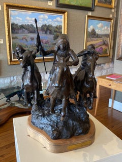 MELVIN WARREN BRONZE SCULPTURE "ANGRY WEST" INDIANS WARRIORS WESTERN