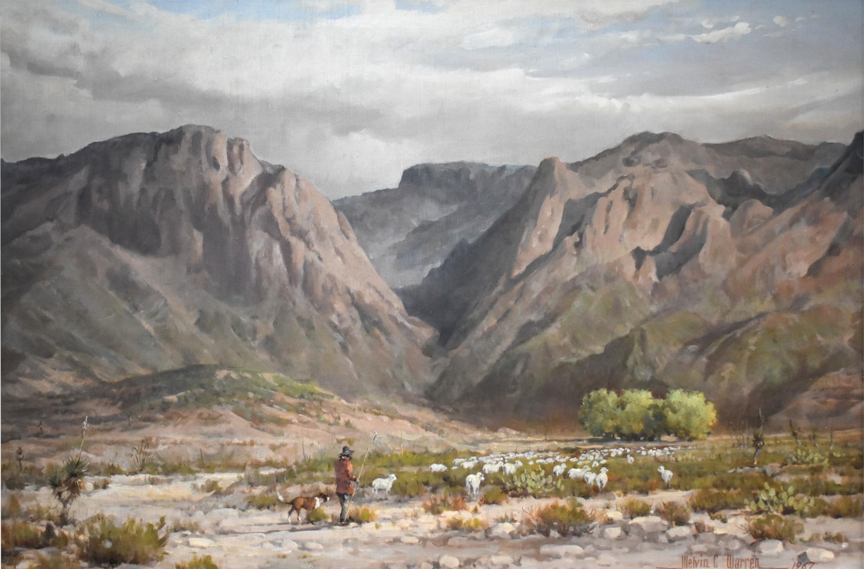 Searching For Greener Pasture Chisos Mountains (Big Bend) Texas Native American - Painting by Melvin Warren