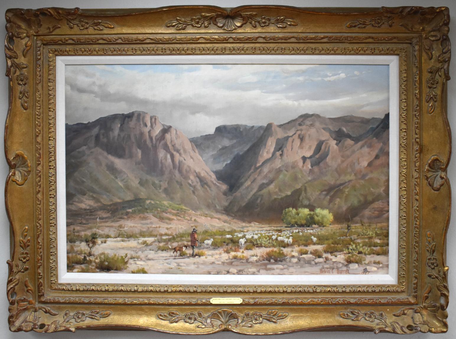 Melvin Warren Animal Painting - Searching For Greener Pasture Chisos Mountains (Big Bend) Texas Native American