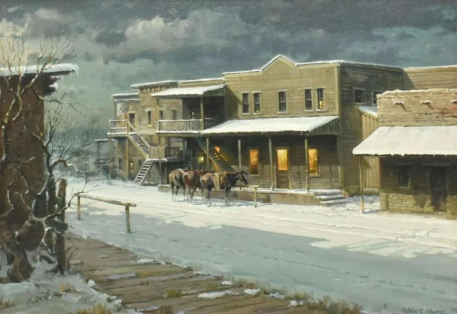 SCENE DE SNOW D'hiverUNTITLED - Painting de Melvin Warren