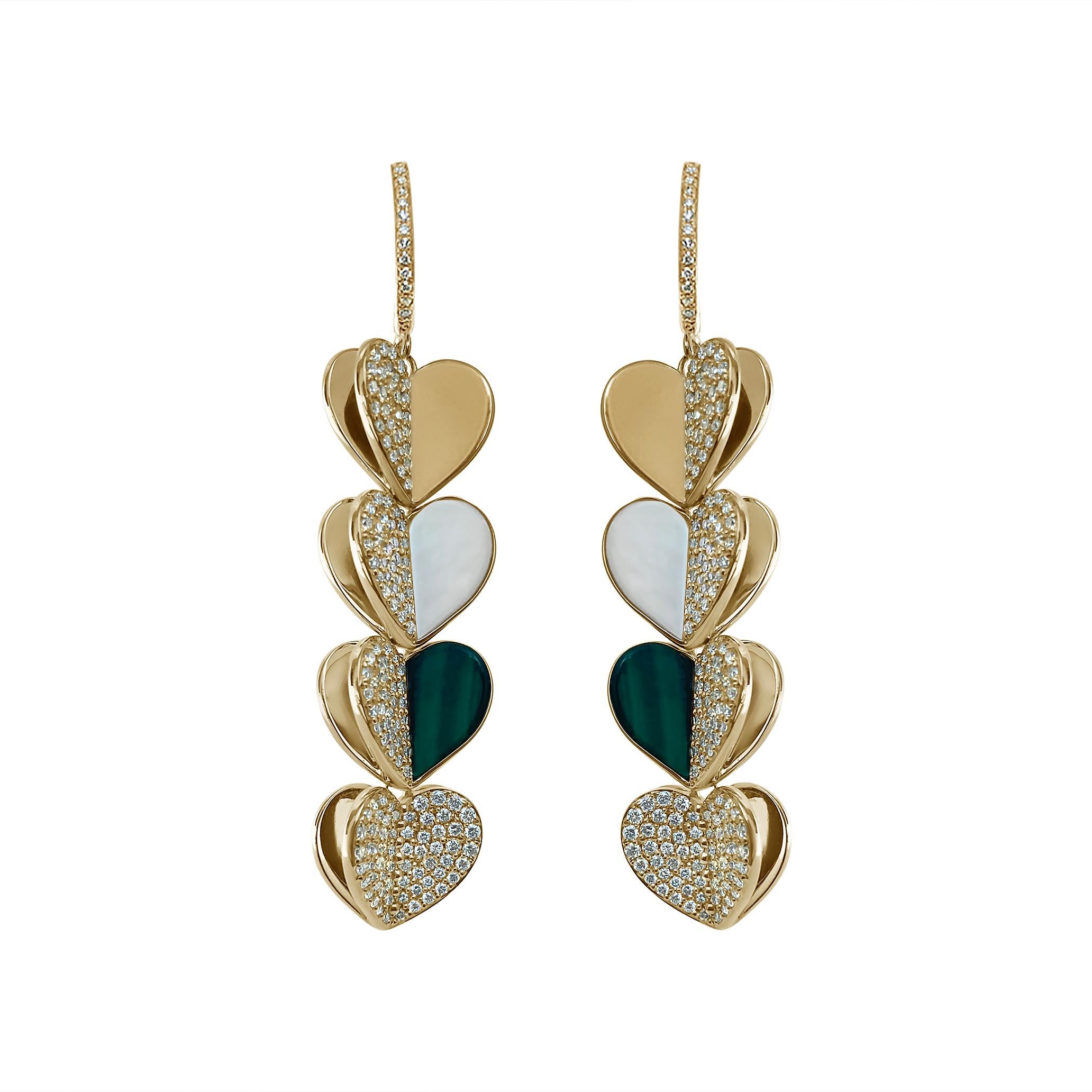 A collection of familiar and playful motifs, this collection is comprised of solid 14k gold pieces and hand carved gemstone pieces, encrusted with diamonds for a modern and luxurious take on these classical motifs. Collect these pieces with a loved